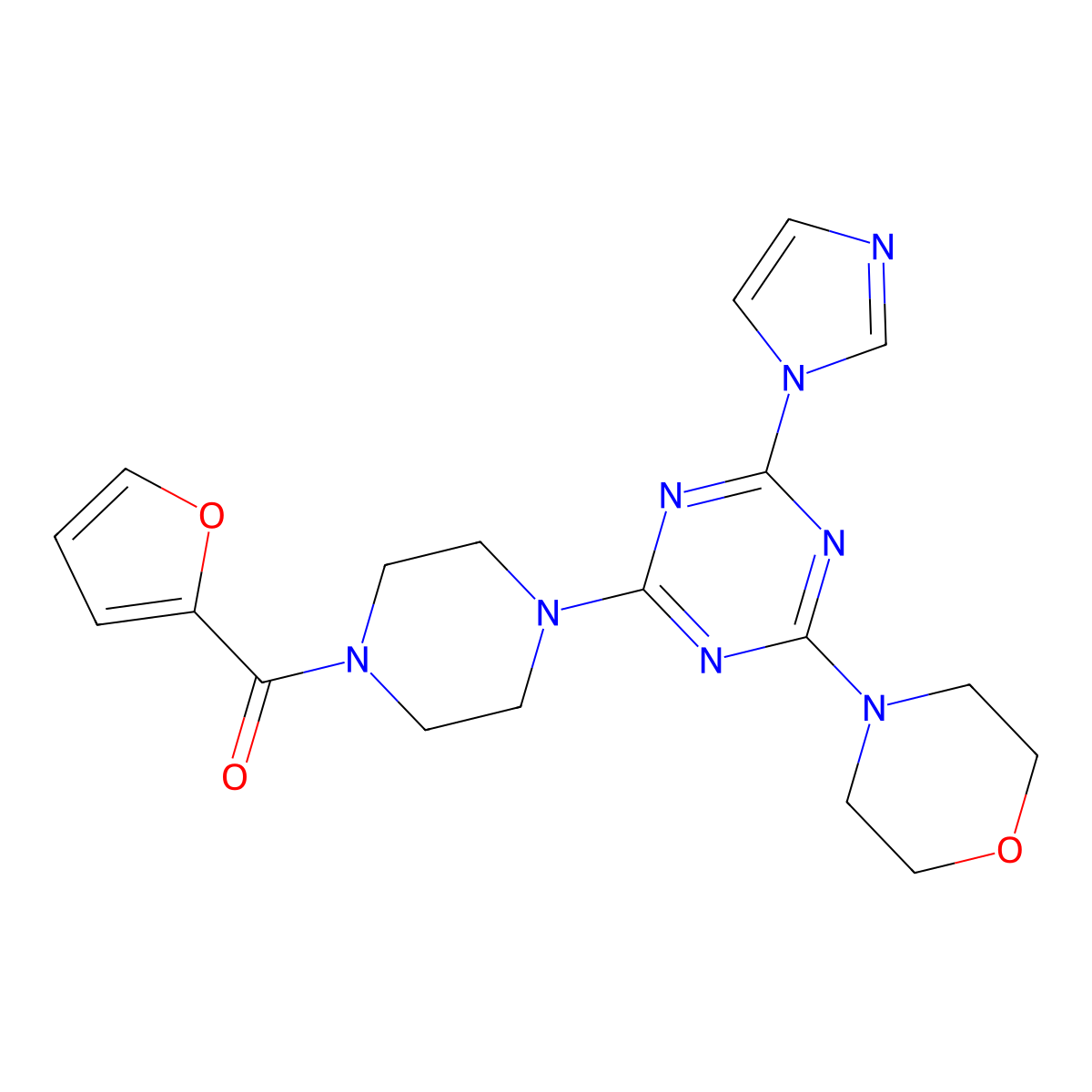 (4-(4-(1H-imidazol-1-yl)-6-morpholino-1,3,5-triazin-2-yl)piperazin-1-yl)(furan-2-yl)methanone molecular structure, CAS 1203218-50-1