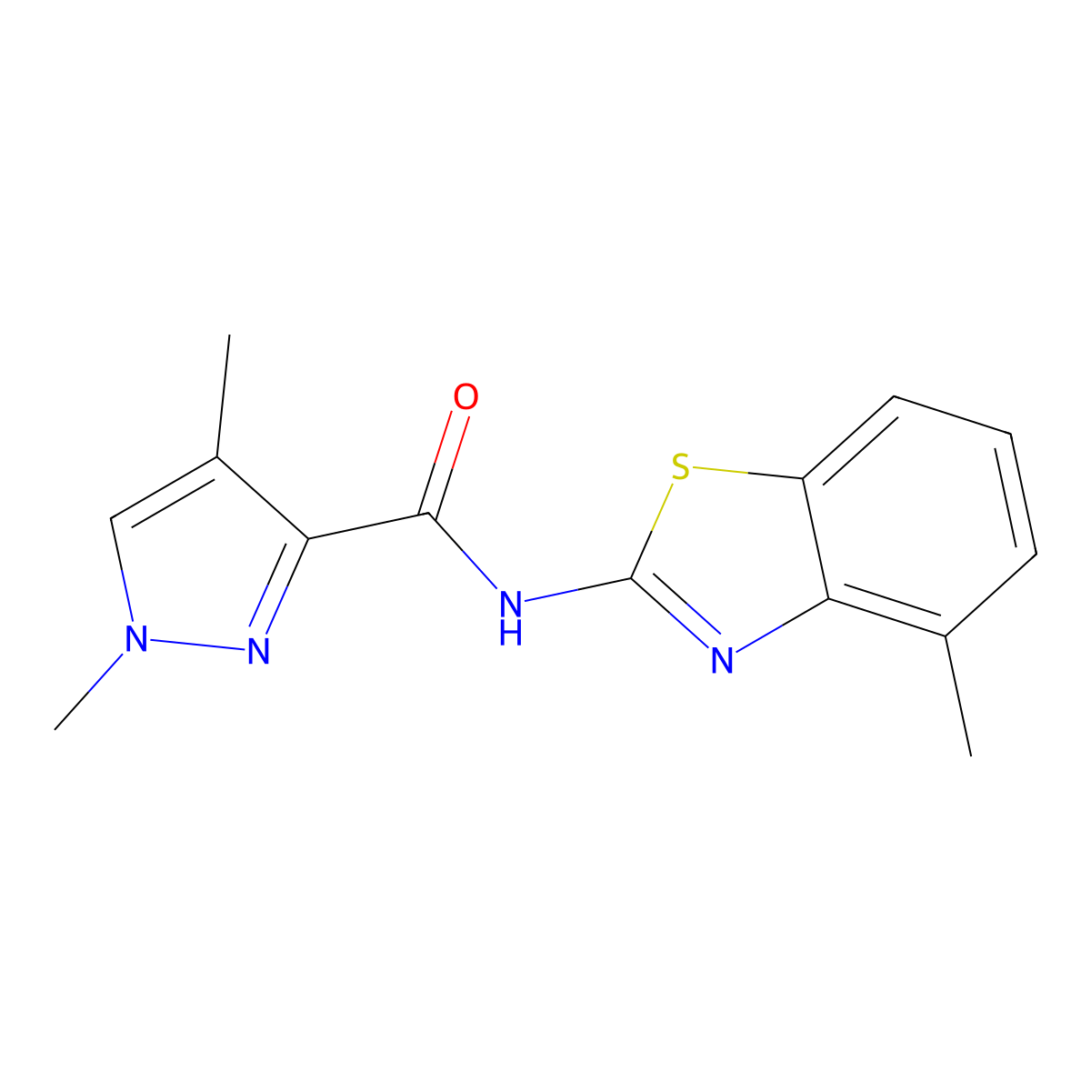 1,4-dimethyl-N-(4-methylbenzo[d]thiazol-2-yl)-1H-pyrazole-3-carboxamide molecular structure, CAS 1203218-55-6