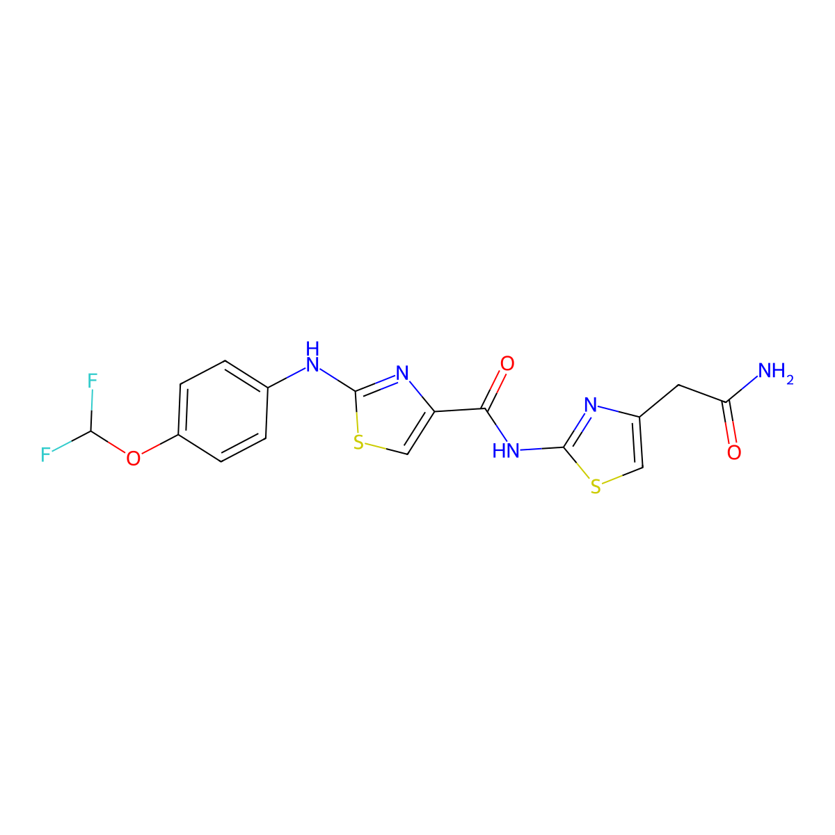 N-(4-(2-amino-2-oxoethyl)thiazol-2-yl)-2-((4-(difluoromethoxy)phenyl)amino)thiazole-4-carboxamide molecular structure, CAS 1203219-36-6
