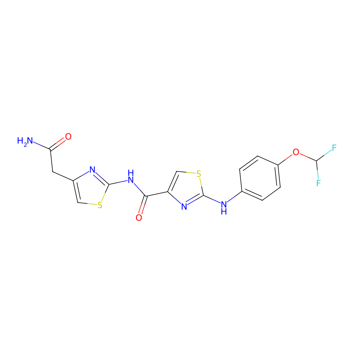 N-(4-(2-amino-2-oxoethyl)thiazol-2-yl)-2-((4-(difluoromethoxy)phenyl)amino)thiazole-4-carboxamide molecular structure, CAS 1203219-36-6