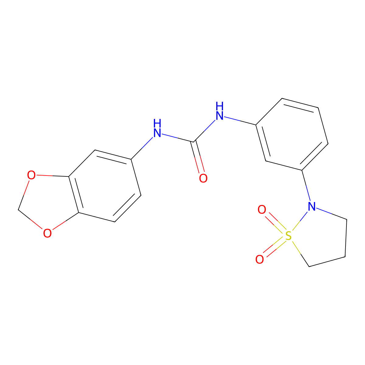 1-(Benzo[d][1,3]dioxol-5-yl)-3-(3-(1,1-dioxidoisothiazolidin-2-yl)phenyl)urea molecular structure, CAS 1203219-72-0