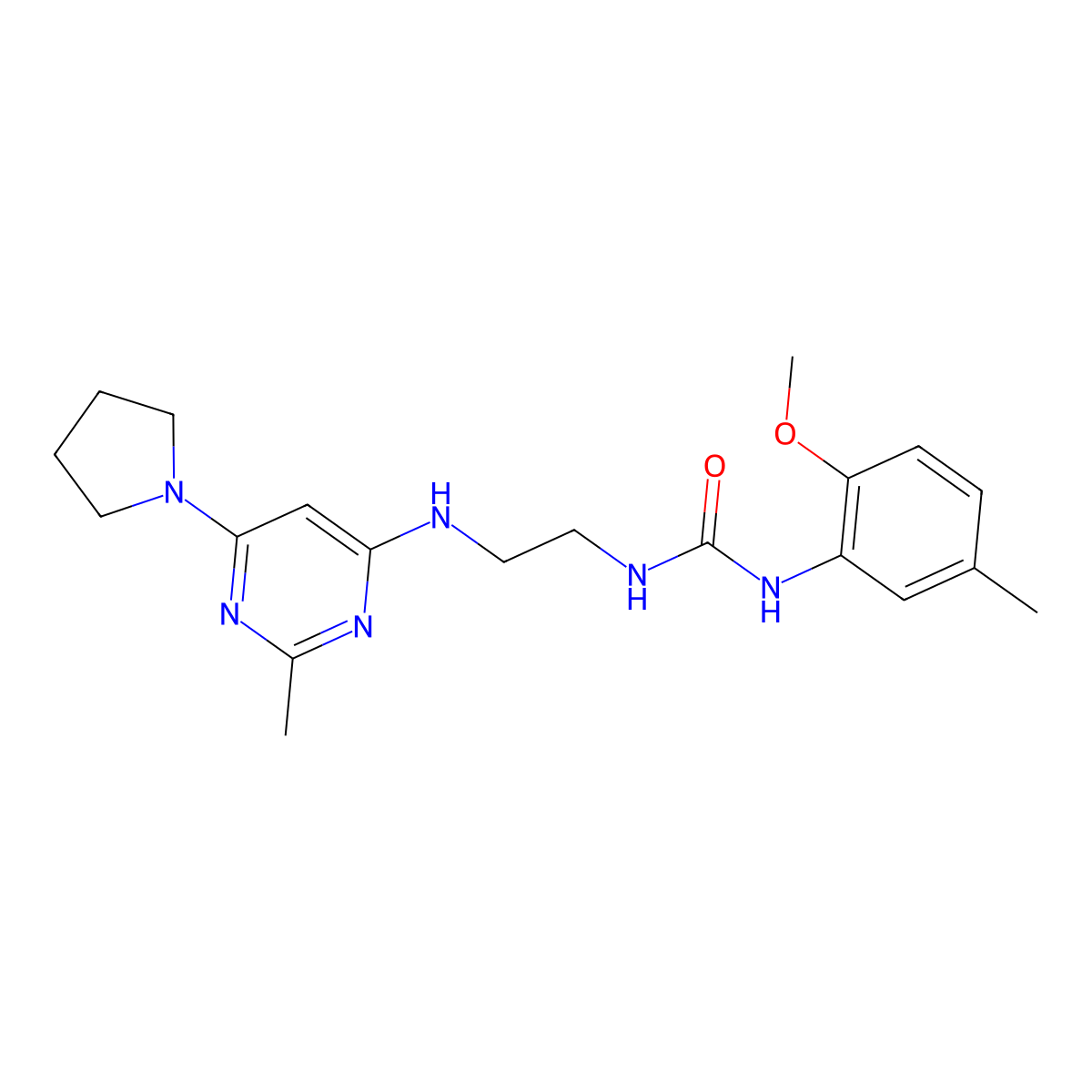 1-(2-Methoxy-5-methylphenyl)-3-(2-{[2-methyl-6-(pyrrolidin-1-yl)pyrimidin-4-yl]amino}ethyl)urea molecular structure, CAS 1203220-32-9