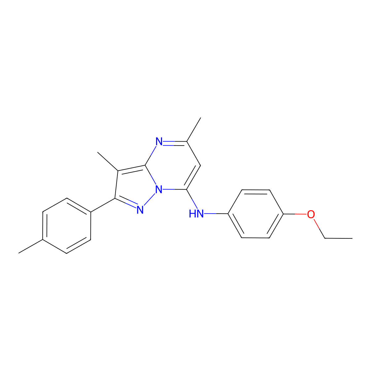 N-(4-ethoxyphenyl)-3,5-dimethyl-2-(4-methylphenyl)pyrazolo[1,5-a]pyrimidin-7-amine molecular structure, CAS 1203220-65-8