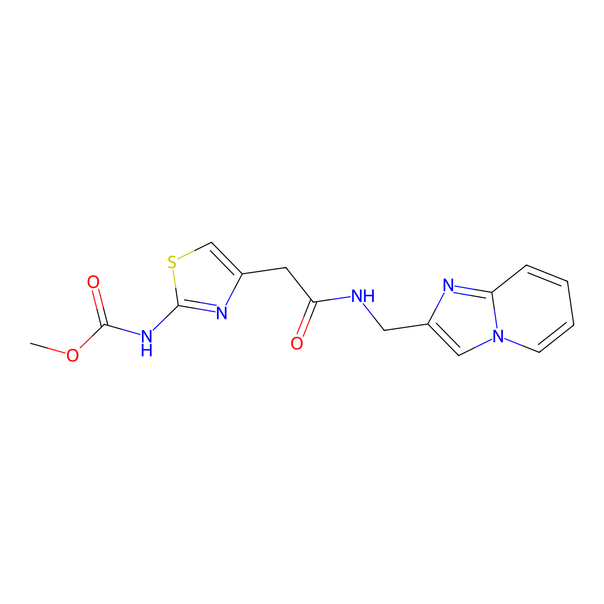 Methyl (4-(2-((imidazo[1,2-a]pyridin-2-ylmethyl)amino)-2-oxoethyl)thiazol-2-yl)carbamate molecular structure, CAS 1203221-31-1