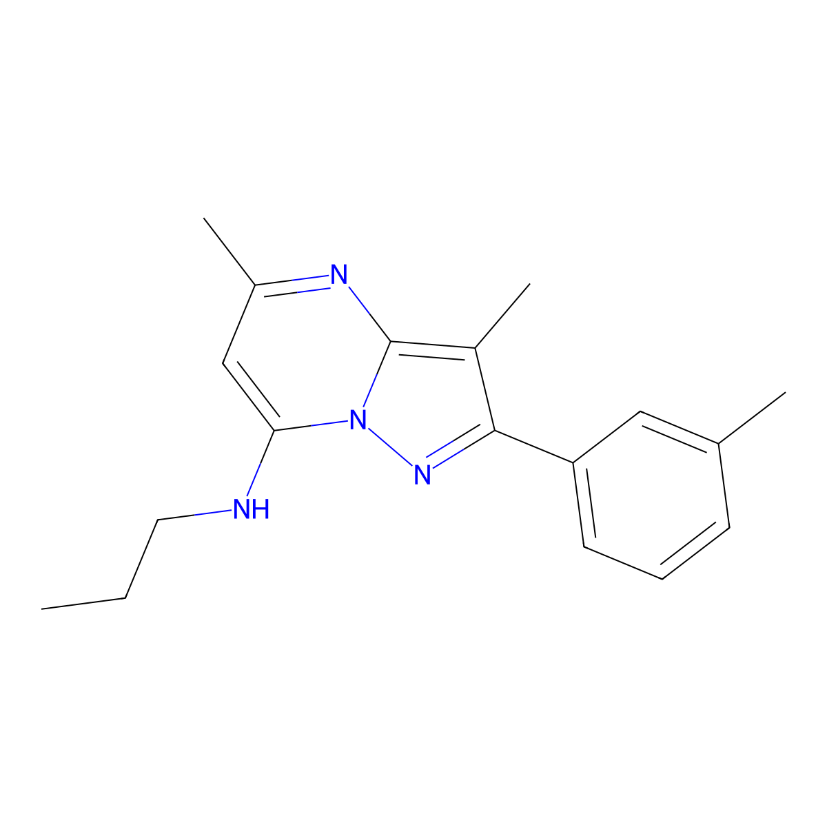 3,5-dimethyl-2-(3-methylphenyl)-N-propylpyrazolo[1,5-a]pyrimidin-7-amine molecular structure, CAS 1203222-92-7