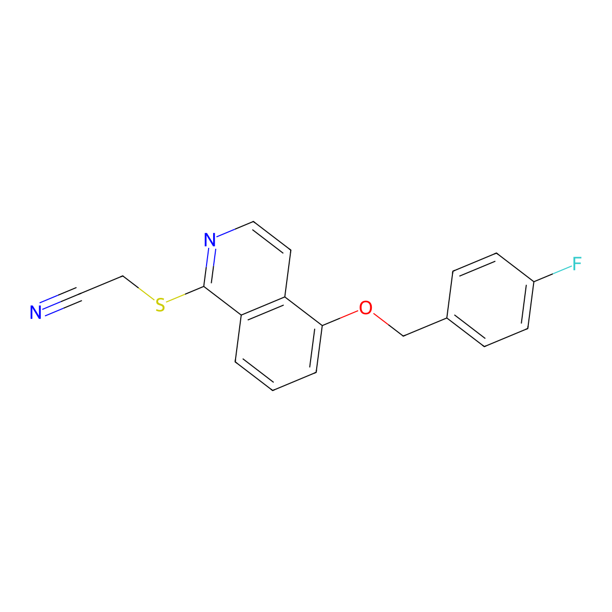 2-((5-((4-Fluorobenzyl)oxy)isoquinolin-1-yl)thio)acetonitrile molecular structure, CAS 1203224-36-5