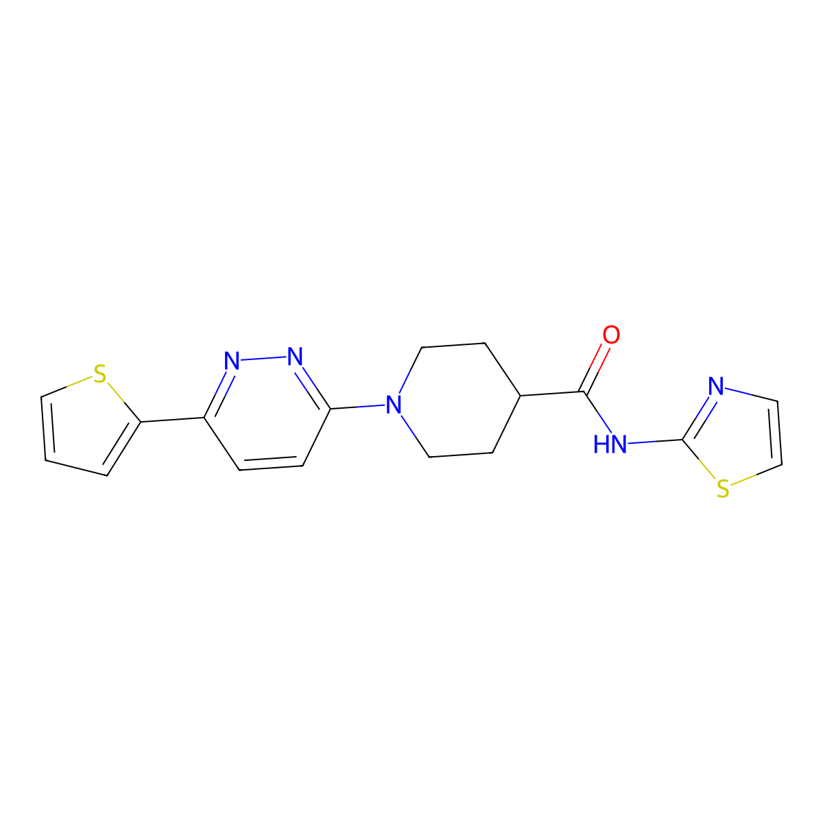 N-(thiazol-2-yl)-1-(6-(thiophen-2-yl)pyridazin-3-yl)piperidine-4-carboxamide molecular structure, CAS 1203226-17-8