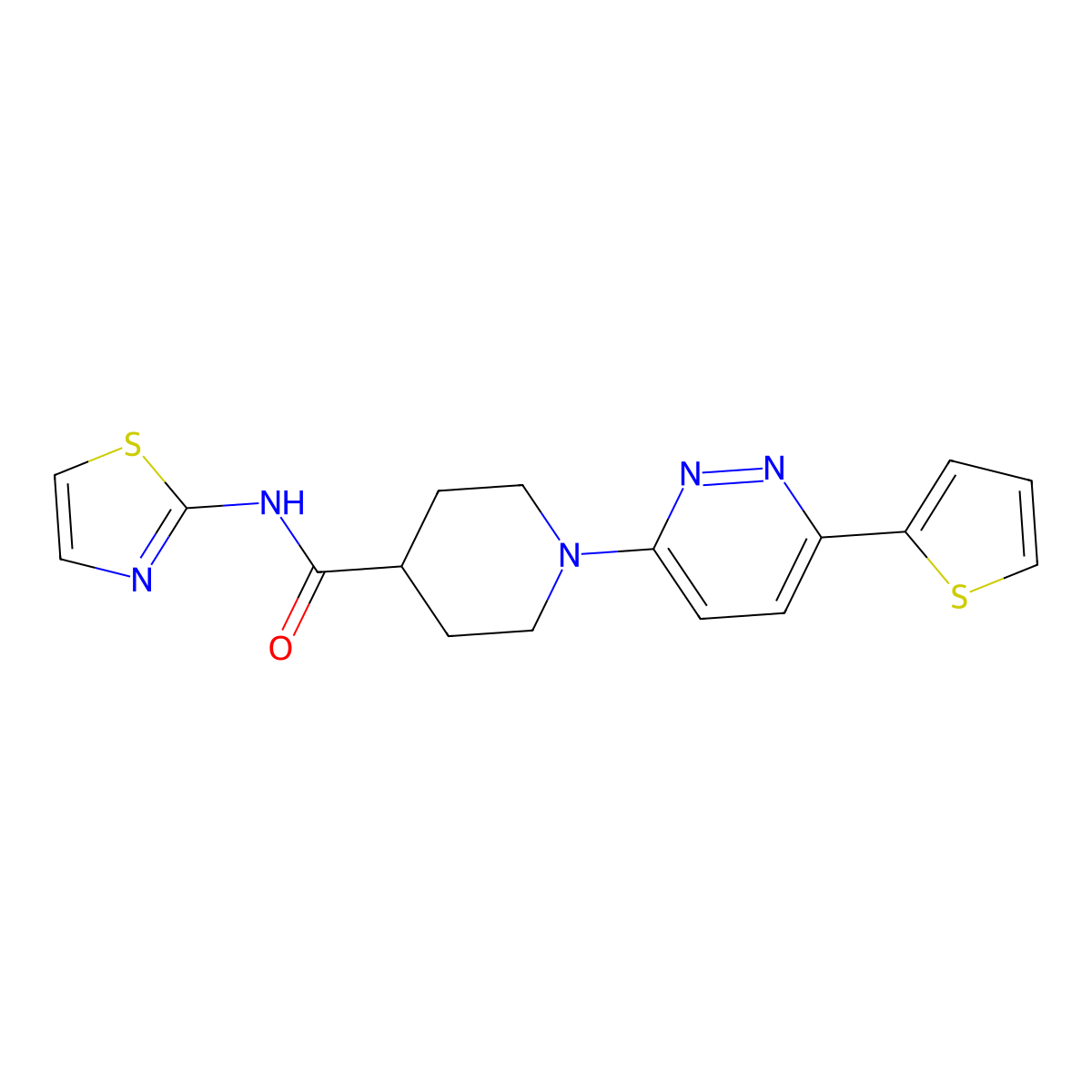 N-(thiazol-2-yl)-1-(6-(thiophen-2-yl)pyridazin-3-yl)piperidine-4-carboxamide molecular structure, CAS 1203226-17-8
