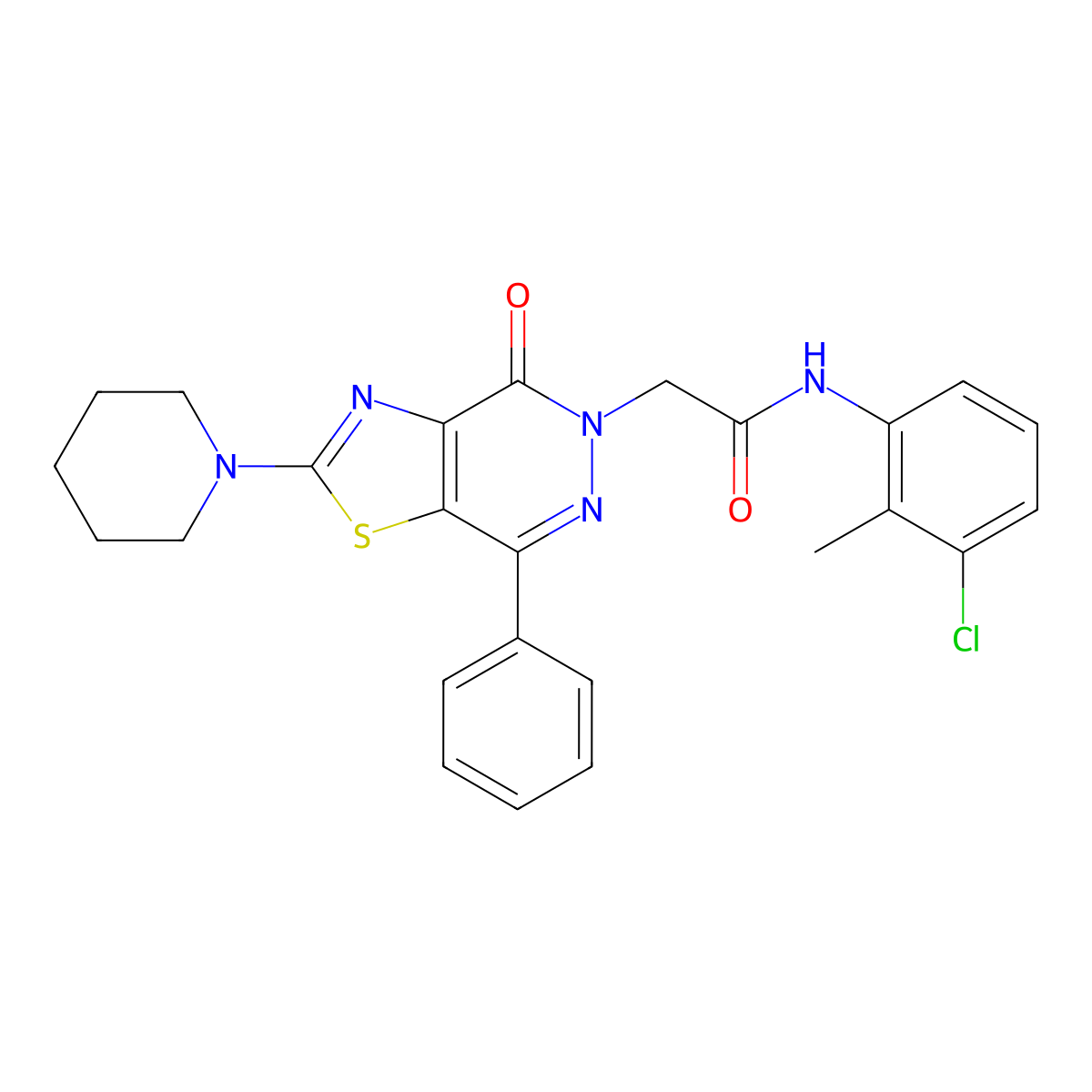 N-(3-chloro-2-methylphenyl)-2-(4-oxo-7-phenyl-2-(piperidin-1-yl)thiazolo[4,5-d]pyridazin-5(4H)-yl)acetamide molecular structure, CAS 1203226-32-7
