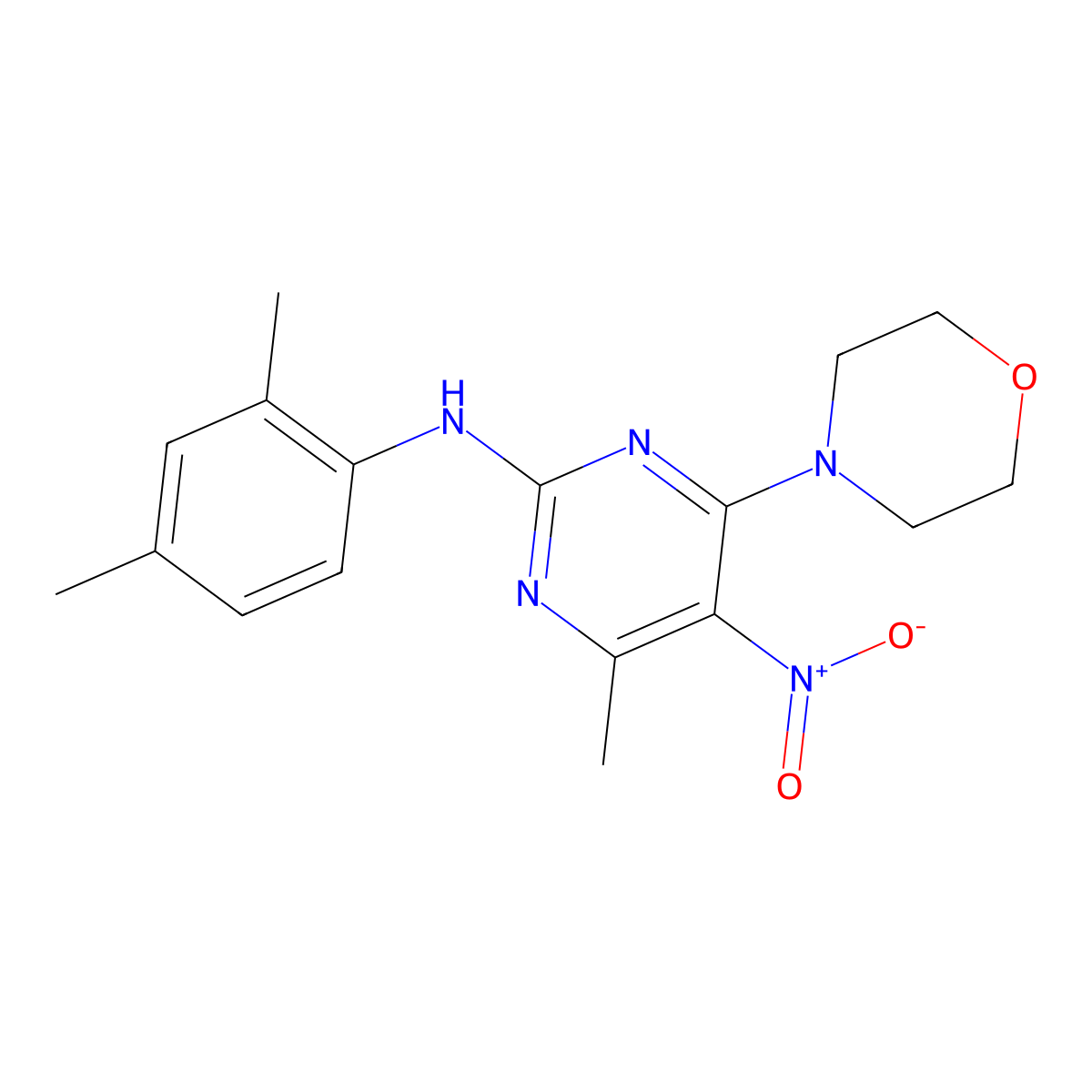 N-(2,4-dimethylphenyl)-4-methyl-6-(morpholin-4-yl)-5-nitropyrimidin-2-amine molecular structure, CAS 1203226-65-6