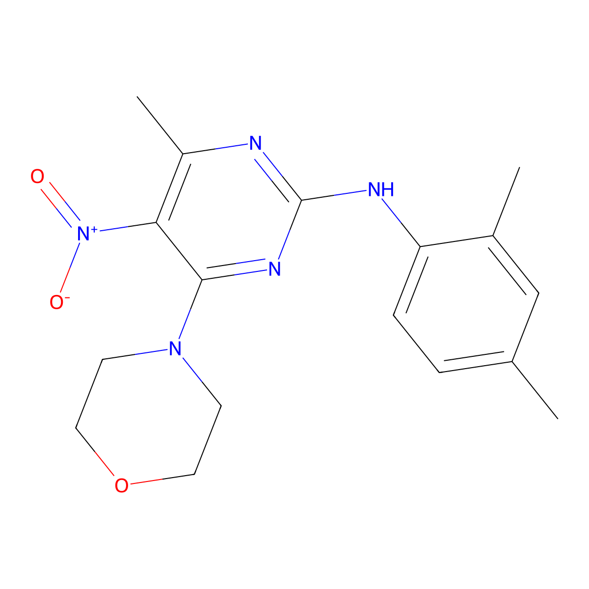 N-(2,4-dimethylphenyl)-4-methyl-6-(morpholin-4-yl)-5-nitropyrimidin-2-amine molecular structure, CAS 1203226-65-6