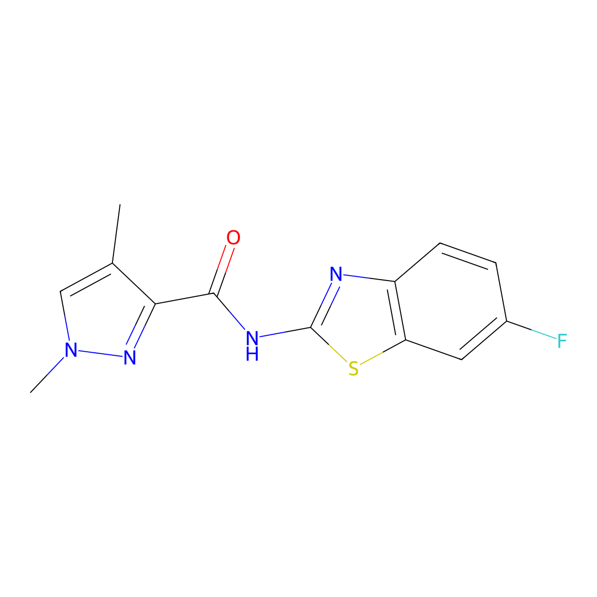 N-(6-fluorobenzo[d]thiazol-2-yl)-1,4-dimethyl-1H-pyrazole-3-carboxamide molecular structure, CAS 1203226-94-1