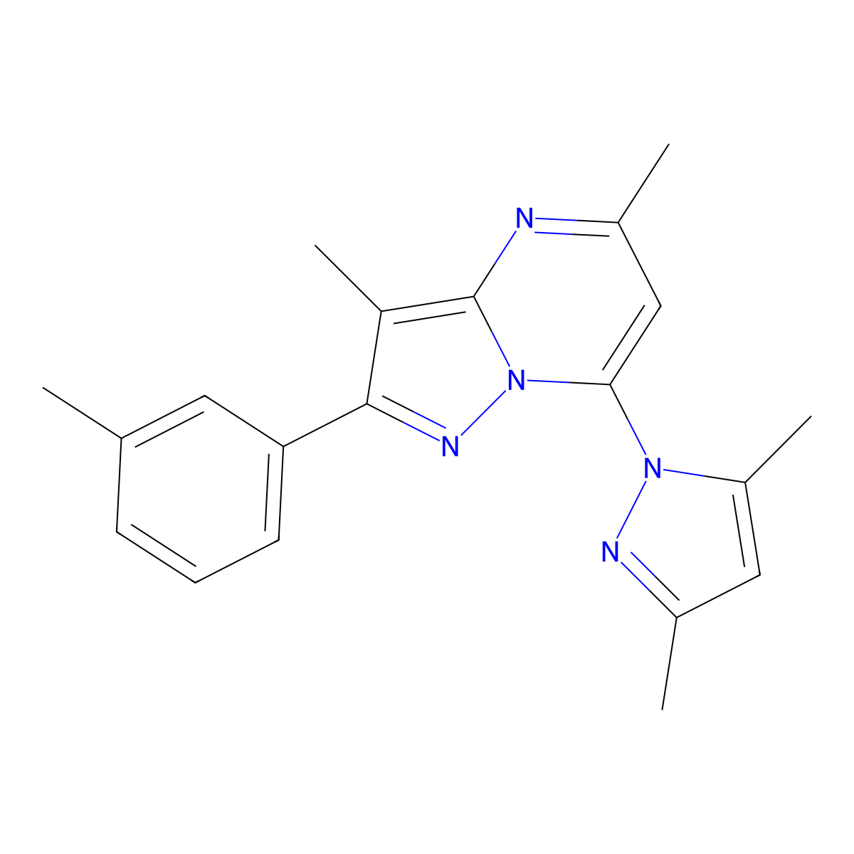 1-[3,5-dimethyl-2-(3-methylphenyl)pyrazolo[1,5-a]pyrimidin-7-yl]-3,5-dimethyl-1H-pyrazole molecular structure, CAS 1203227-68-2