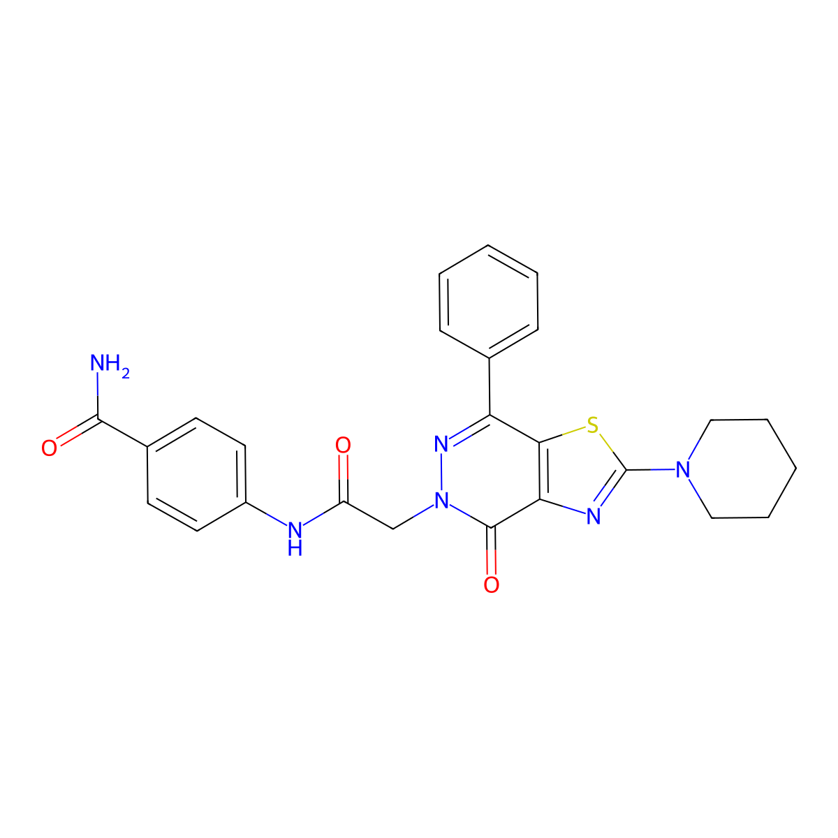 4-(2-(4-oxo-7-phenyl-2-(piperidin-1-yl)thiazolo[4,5-d]pyridazin-5(4H)-yl)acetamido)benzamide molecular structure, CAS 1203228-05-0