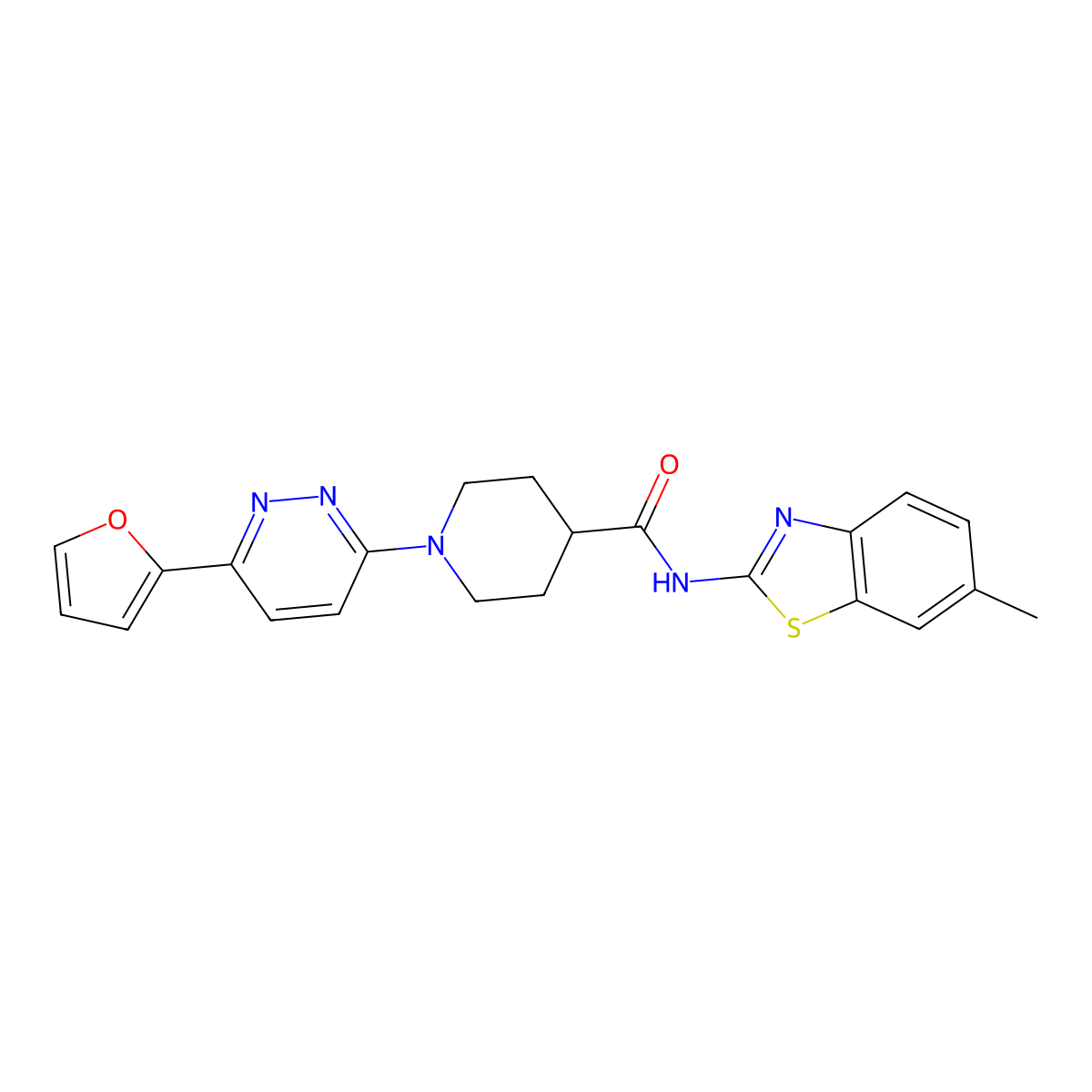 1-(6-(furan-2-yl)pyridazin-3-yl)-N-(6-methylbenzo[d]thiazol-2-yl)piperidine-4-carboxamide molecular structure, CAS 1203228-16-3