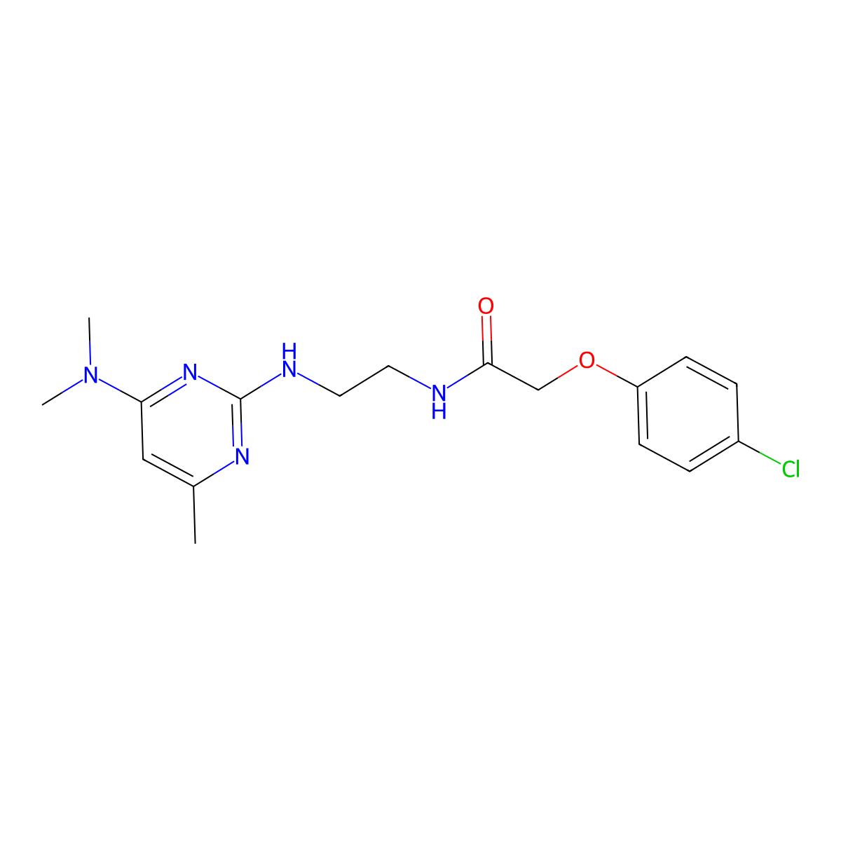 2-(4-chlorophenoxy)-N-(2-{[4-(dimethylamino)-6-methylpyrimidin-2-yl]amino}ethyl)acetamide molecular structure, CAS 1203228-43-6