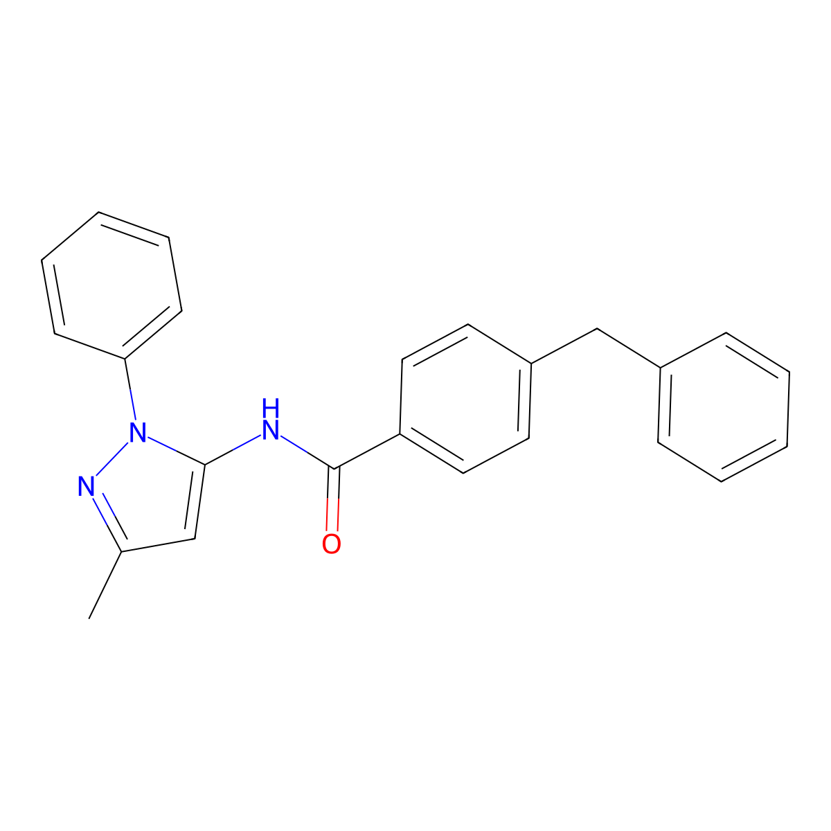 4-benzyl-N-(3-methyl-1-phenyl-1H-pyrazol-5-yl)benzamide molecular structure, CAS 1203228-78-7
