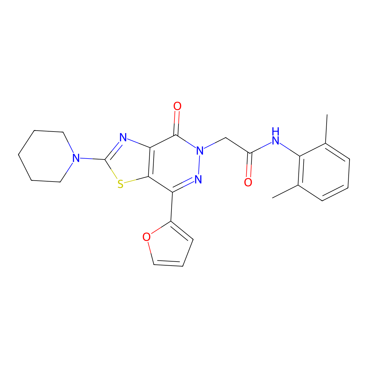 N-(2,6-dimethylphenyl)-2-(7-(furan-2-yl)-4-oxo-2-(piperidin-1-yl)thiazolo[4,5-d]pyridazin-5(4H)-yl)acetamide molecular structure, CAS 1203231-82-6
