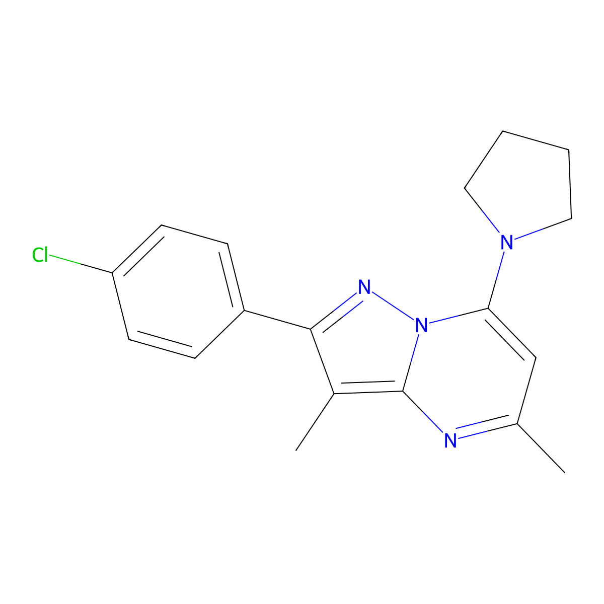 1-[2-(4-Chlorophenyl)-3,5-dimethylpyrazolo[1,5-a]pyrimidin-7-yl]pyrrolidine molecular structure, CAS 1203232-16-9