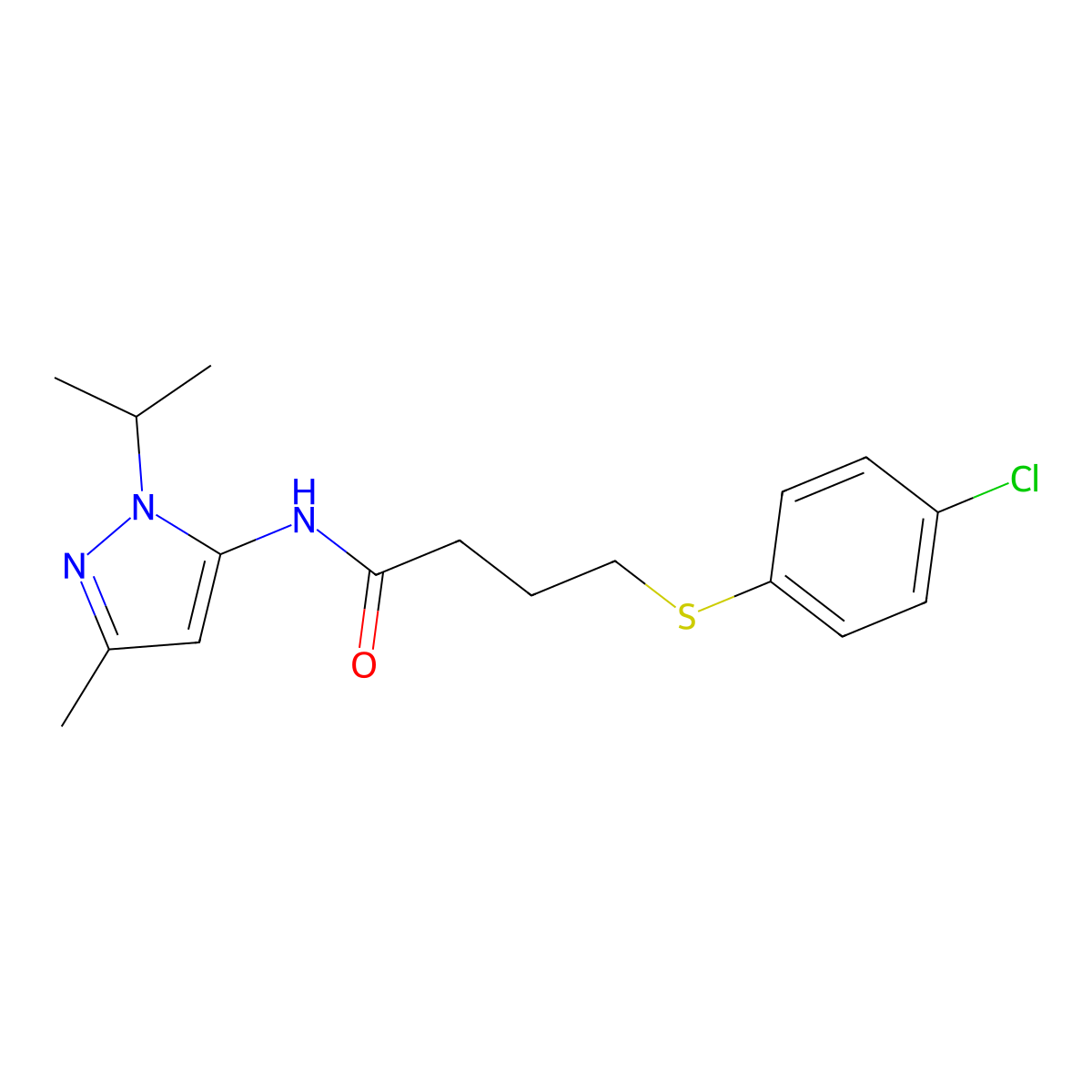 4-((4-chlorophenyl)thio)-N-(1-isopropyl-3-methyl-1H-pyrazol-5-yl)butanamide molecular structure, CAS 1203232-42-1