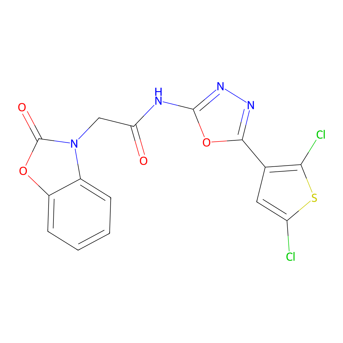 N-(5-(2,5-dichlorothiophen-3-yl)-1,3,4-oxadiazol-2-yl)-2-(2-oxobenzo[d]oxazol-3(2H)-yl)acetamide molecular structure, CAS 1203233-27-5