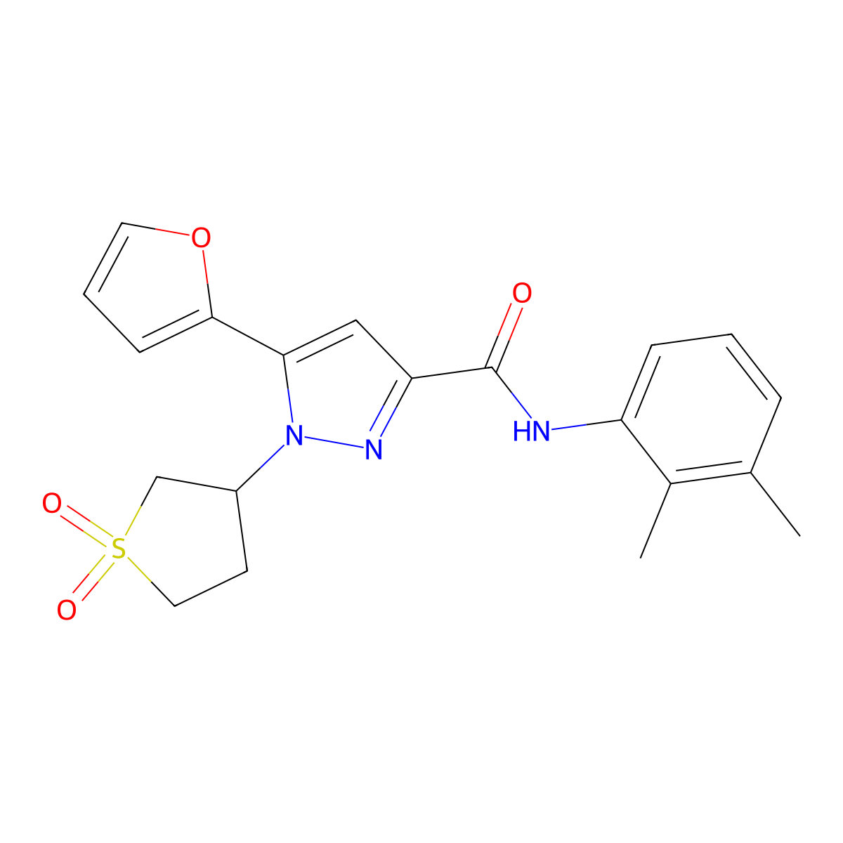N-(2,3-dimethylphenyl)-1-(1,1-dioxidotetrahydrothiophen-3-yl)-5-(furan-2-yl)-1H-pyrazole-3-carboxamide molecular structure, CAS 1203233-47-9