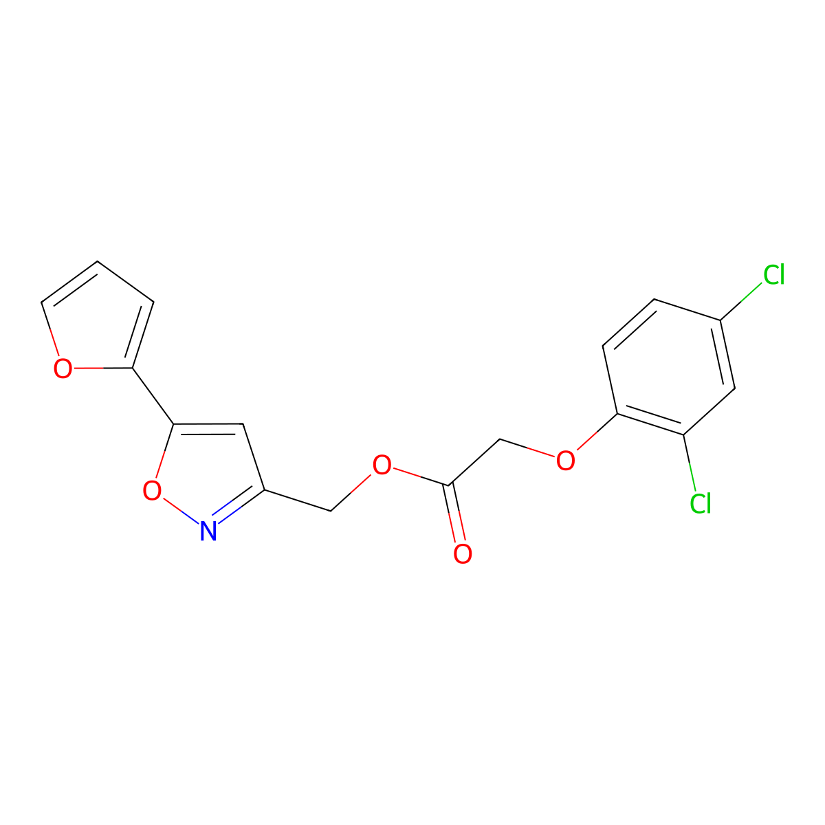 [5-(Furan-2-yl)-1,2-oxazol-3-yl]methyl 2-(2,4-dichlorophenoxy)acetate molecular structure, CAS 1203233-51-5