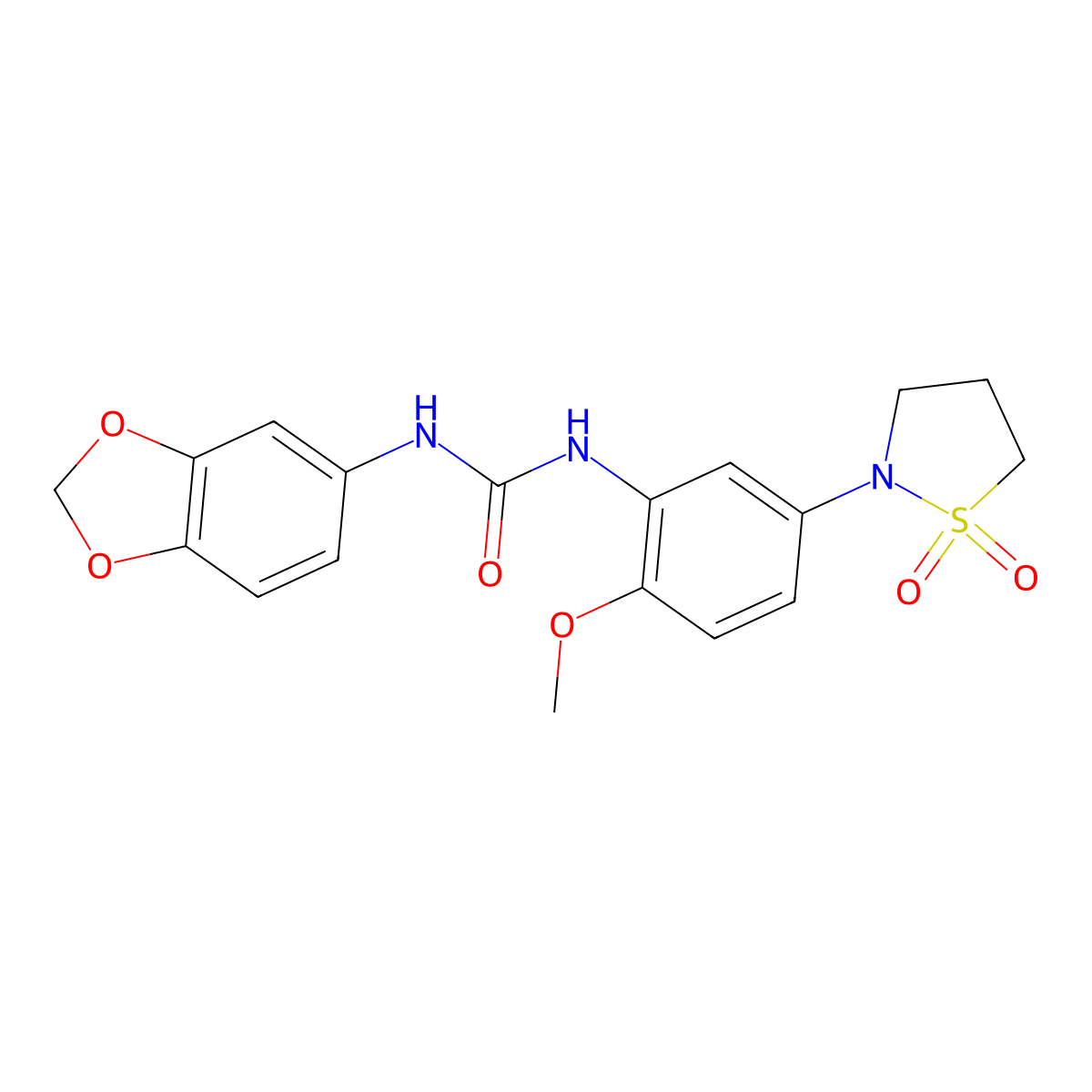 1-(Benzo[d][1,3]dioxol-5-yl)-3-(5-(1,1-dioxidoisothiazolidin-2-yl)-2-methoxyphenyl)urea molecular structure, CAS 1203237-05-1