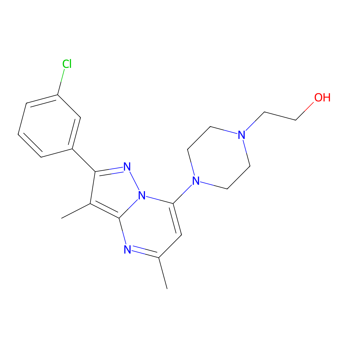 2-{4-[2-(3-Chlorophenyl)-3,5-dimethylpyrazolo[1,5-a]pyrimidin-7-yl]piperazin-1-yl}ethanol molecular structure, CAS 1203237-10-8