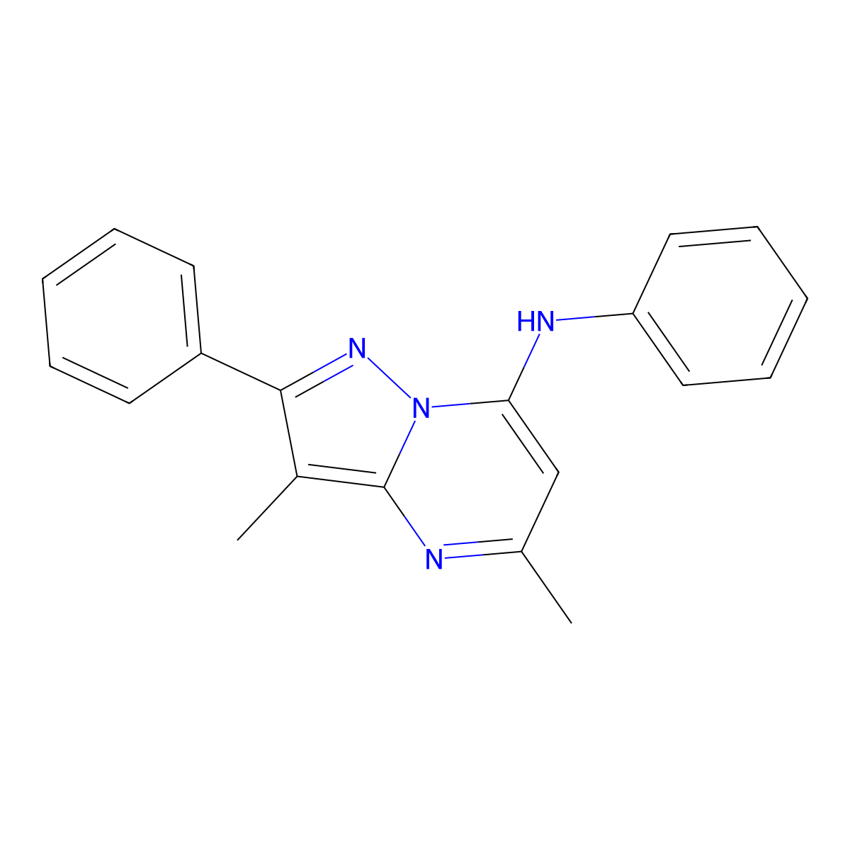 3,5-dimethyl-N,2-diphenylpyrazolo[1,5-a]pyrimidin-7-amine molecular structure, CAS 1203237-41-5