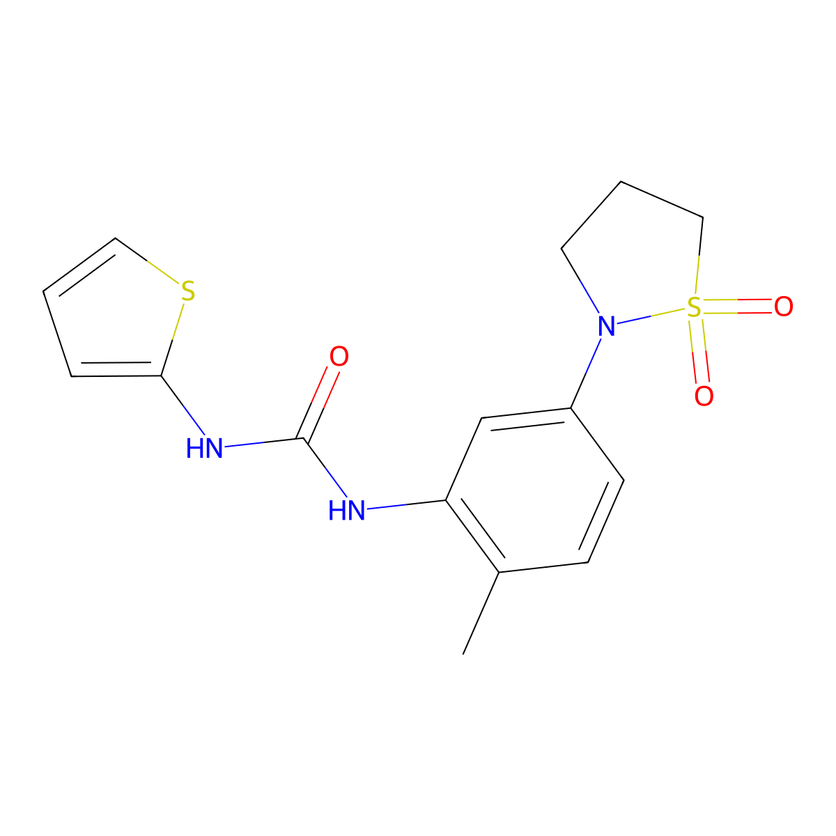 1-(5-(1,1-Dioxidoisothiazolidin-2-yl)-2-methylphenyl)-3-(thiophen-2-yl)urea molecular structure, CAS 1203237-47-1