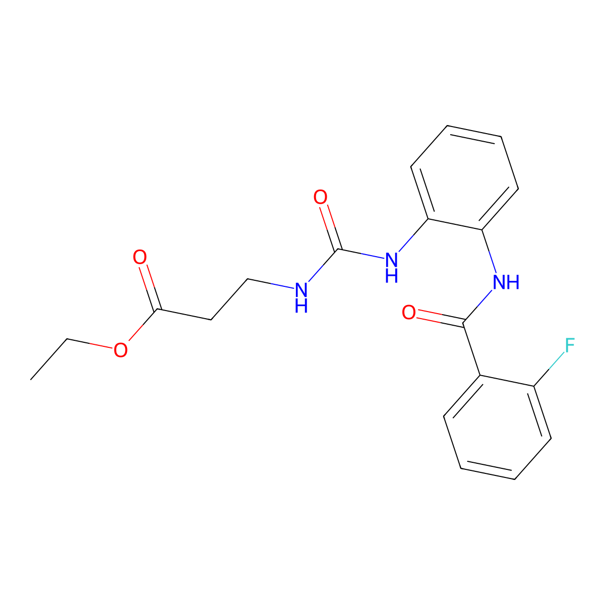 Ethyl 3-(3-(2-(2-fluorobenzamido)phenyl)ureido)propanoate molecular structure, CAS 1203239-61-5