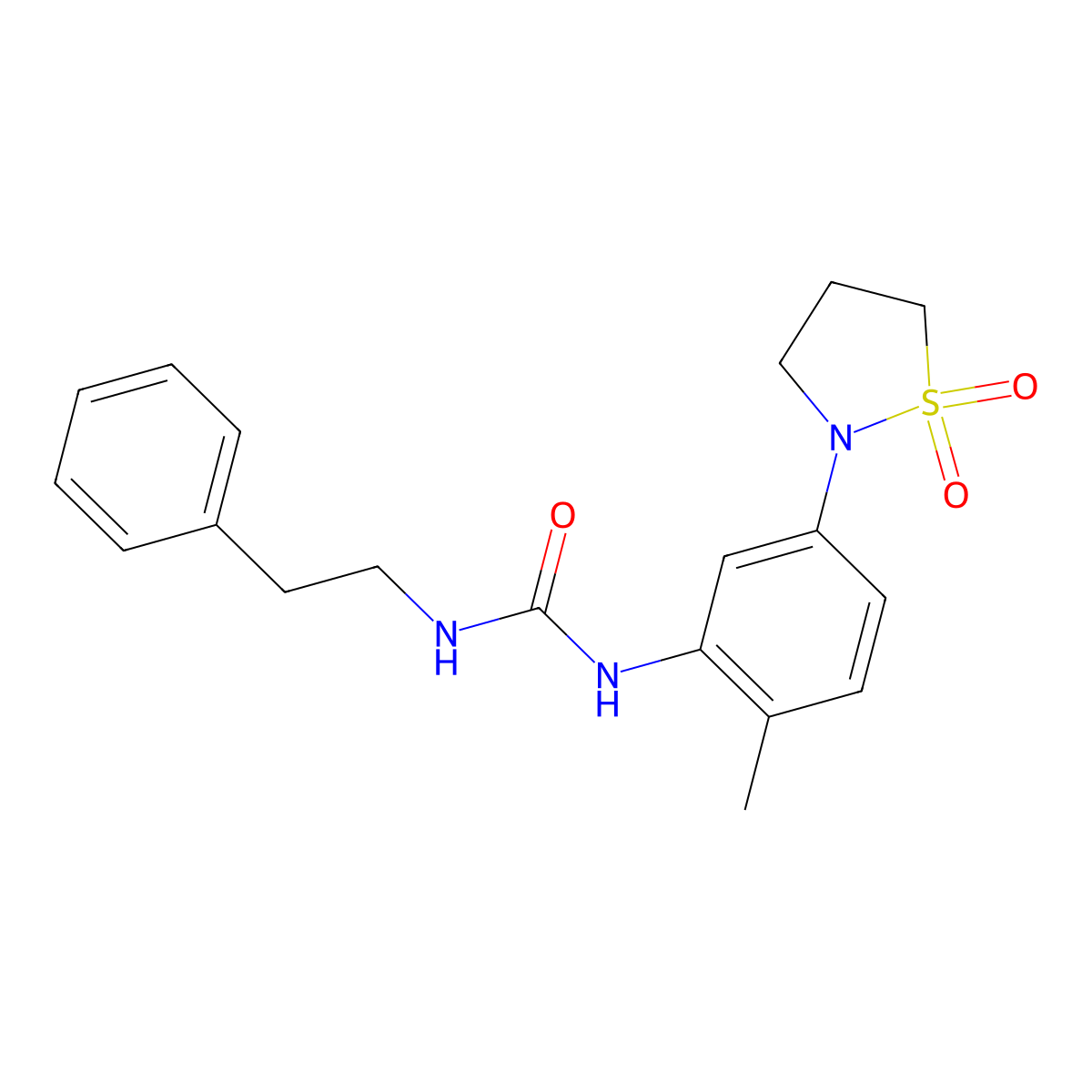 1-(5-(1,1-Dioxidoisothiazolidin-2-yl)-2-methylphenyl)-3-phenethylurea molecular structure, CAS 1203241-43-3