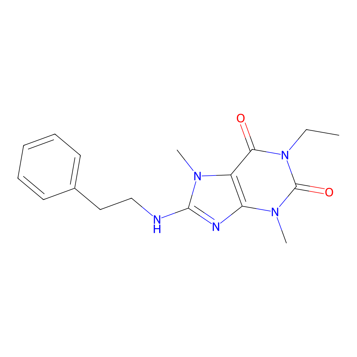 1-ethyl-3,7-dimethyl-8-(phenethylamino)-1H-purine-2,6(3H,7H)-dione molecular structure, CAS 1203241-83-1