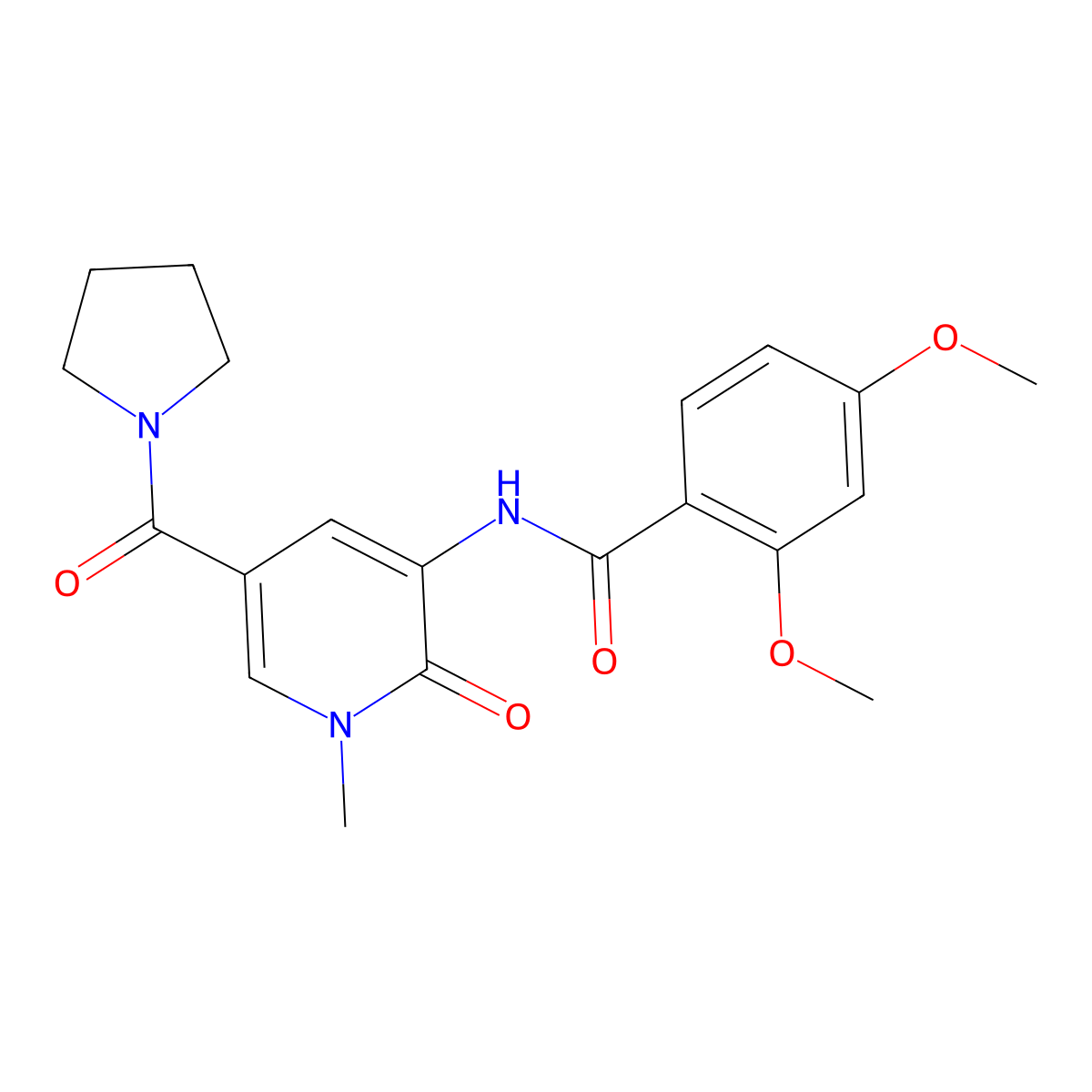 2,4-dimethoxy-N-[1-methyl-2-oxo-5-(pyrrolidine-1-carbonyl)-1,2-dihydropyridin-3-yl]benzamide molecular structure, CAS 1203242-01-6