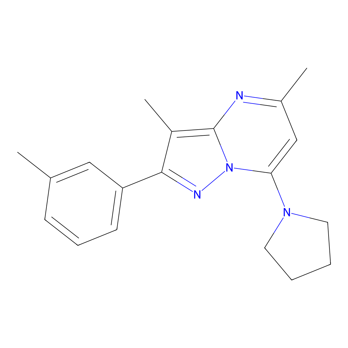 1-[3,5-Dimethyl-2-(3-methylphenyl)pyrazolo[1,5-a]pyrimidin-7-yl]pyrrolidine molecular structure, CAS 1203242-80-1