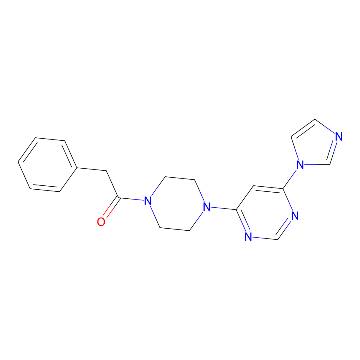 1-(4-(6-(1H-imidazol-1-yl)pyrimidin-4-yl)piperazin-1-yl)-2-phenylethanone molecular structure, CAS 1203243-35-9