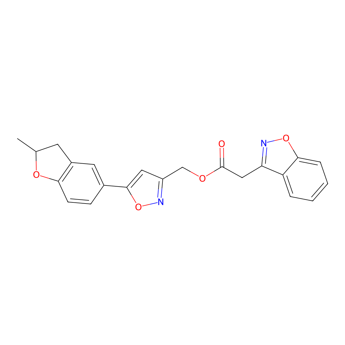(5-(2-Methyl-2,3-dihydrobenzofuran-5-yl)isoxazol-3-yl)methyl 2-(benzo[d]isoxazol-3-yl)acetate molecular structure, CAS 1203243-61-1