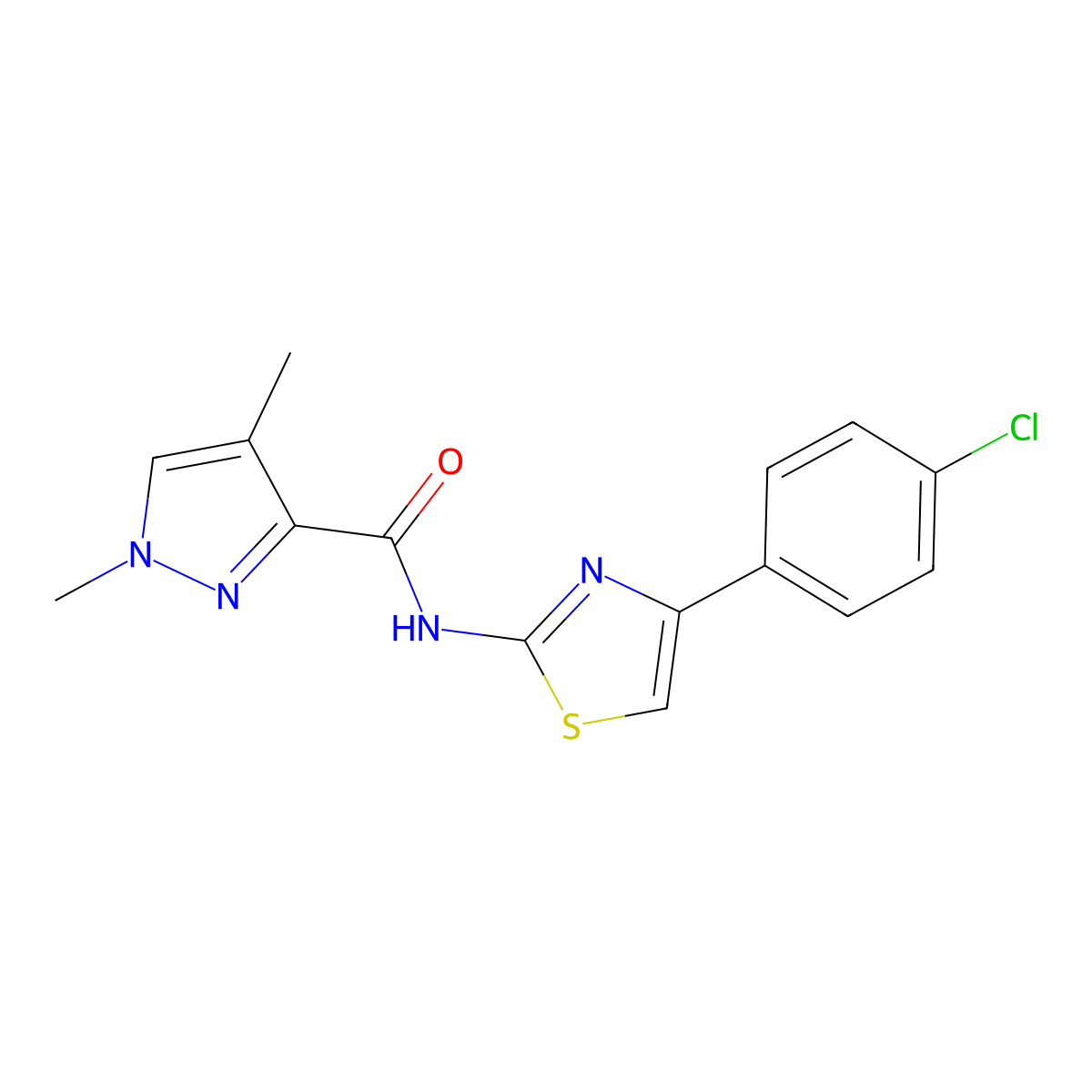 N-(4-(4-chlorophenyl)thiazol-2-yl)-1,4-dimethyl-1H-pyrazole-3-carboxamide molecular structure, CAS 1203243-69-9