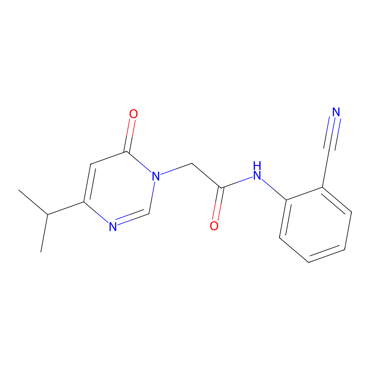 N-(2-cyanophenyl)-2-(4-isopropyl-6-oxopyrimidin-1(6H)-yl)acetamide molecular structure, CAS 1203244-94-3
