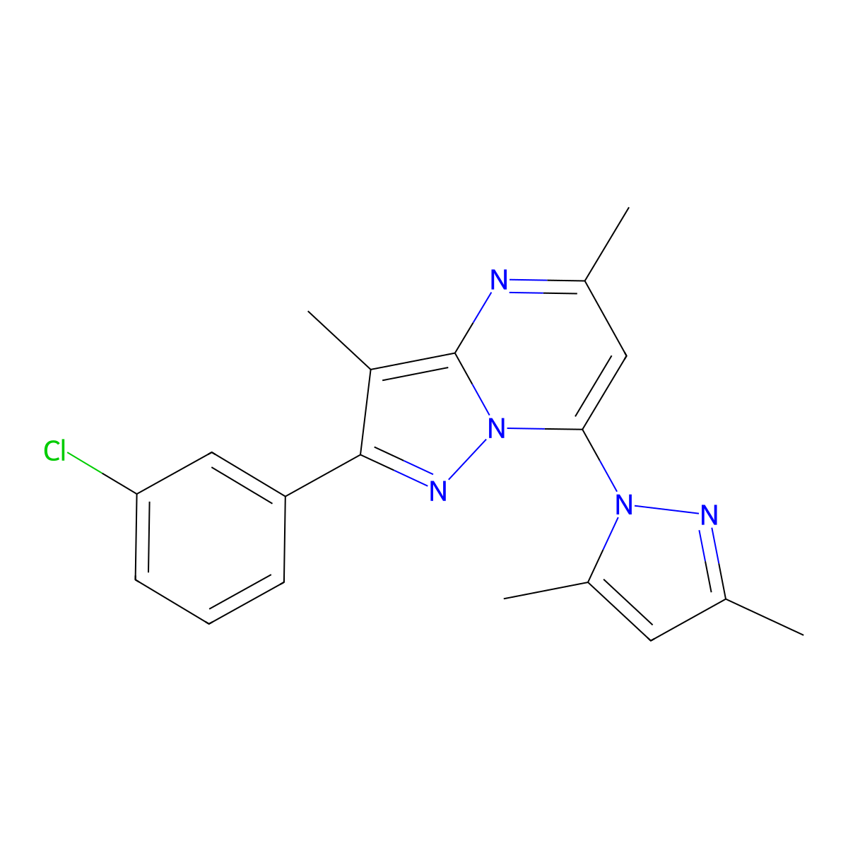 1-[2-(3-chlorophenyl)-3,5-dimethylpyrazolo[1,5-a]pyrimidin-7-yl]-3,5-dimethyl-1H-pyrazole molecular structure, CAS 1203244-96-5