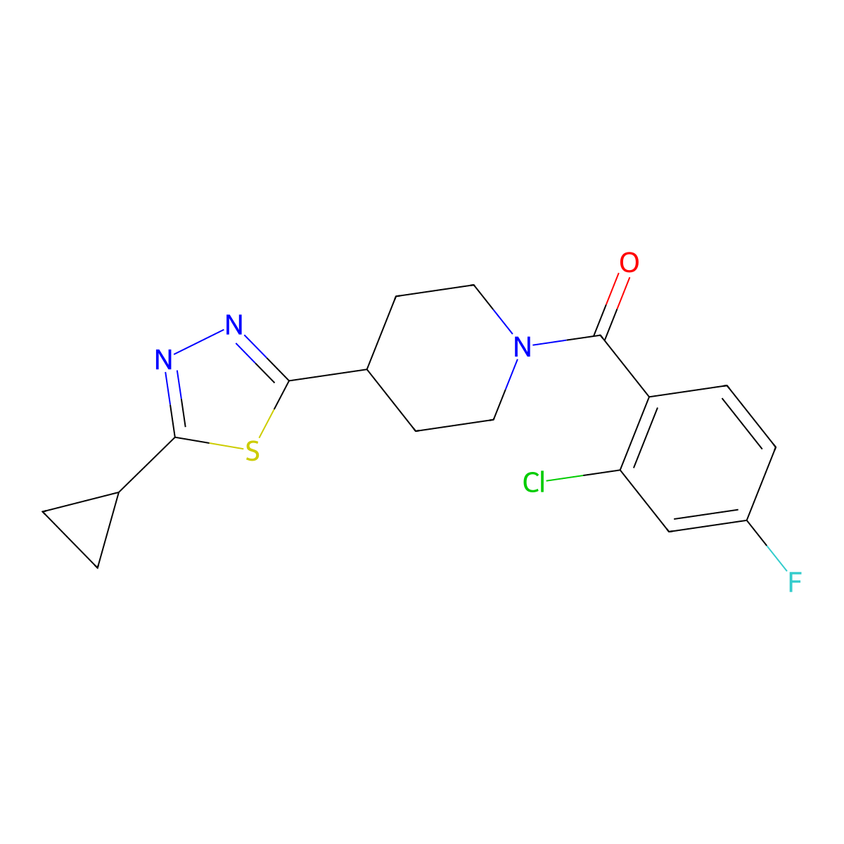 1-(2-Chloro-4-fluorobenzoyl)-4-(5-cyclopropyl-1,3,4-thiadiazol-2-yl)piperidine molecular structure, CAS 1203245-85-5
