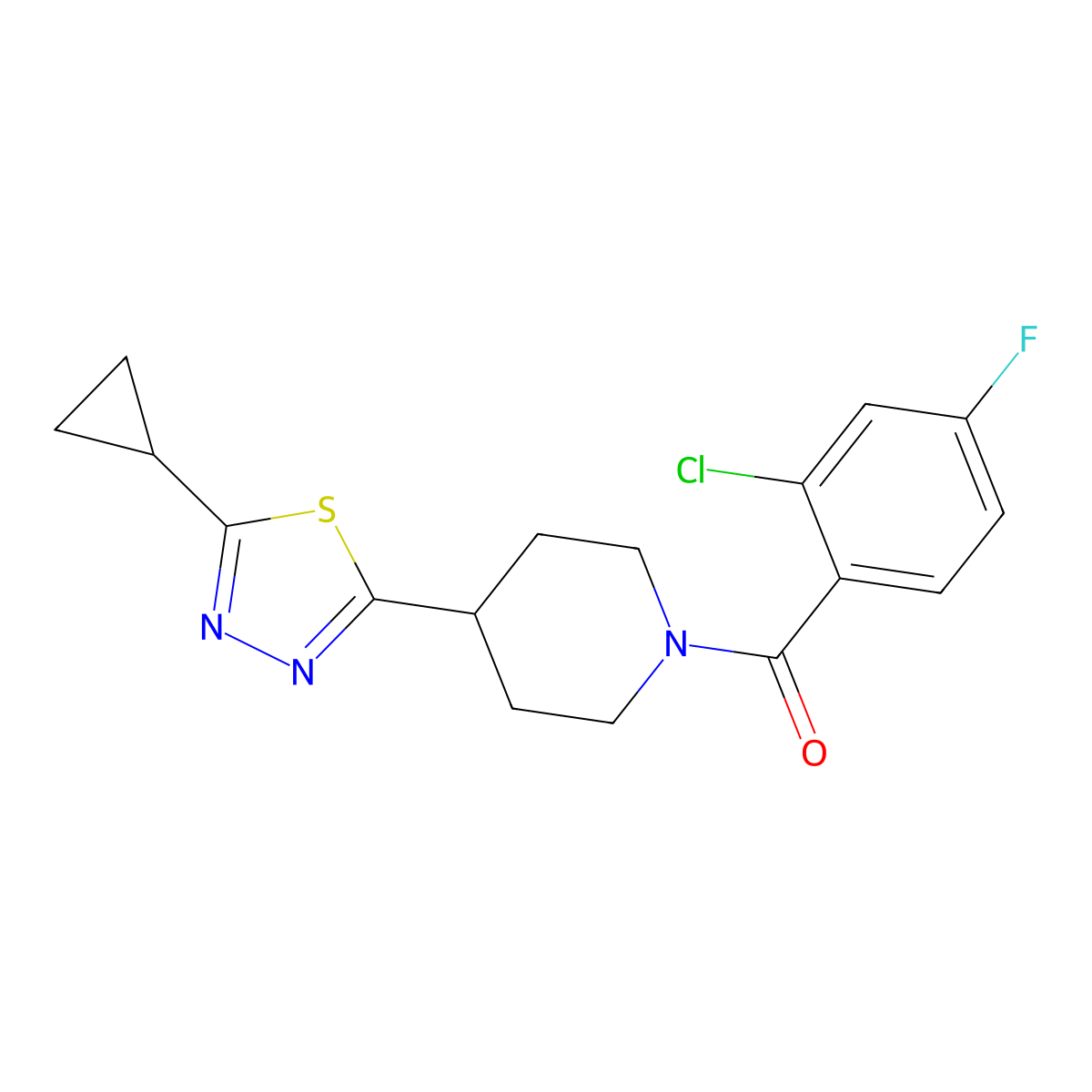 1-(2-Chloro-4-fluorobenzoyl)-4-(5-cyclopropyl-1,3,4-thiadiazol-2-yl)piperidine molecular structure, CAS 1203245-85-5