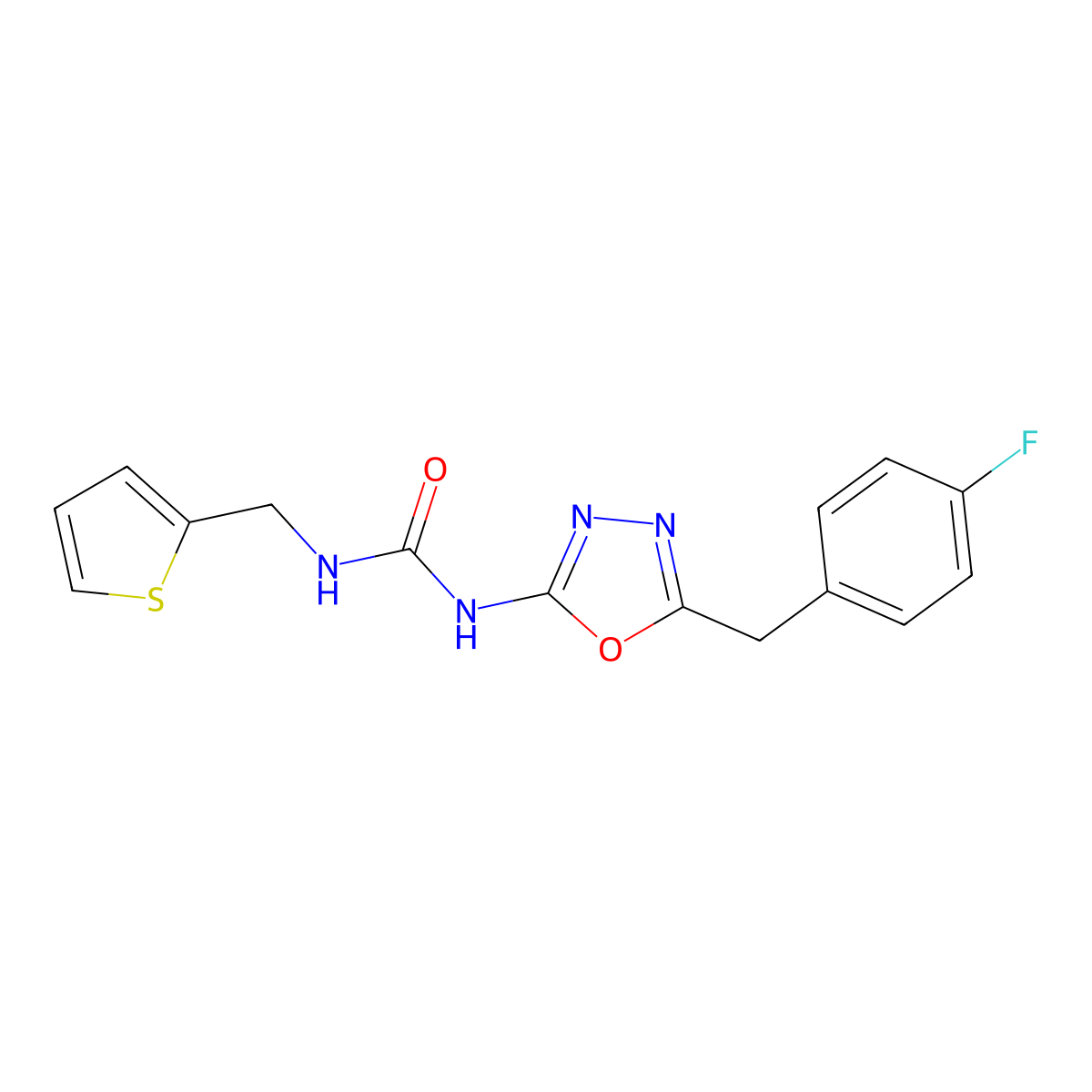 1-(5-(4-Fluorobenzyl)-1,3,4-oxadiazol-2-yl)-3-(thiophen-2-ylmethyl)urea molecular structure, CAS 1203246-23-4