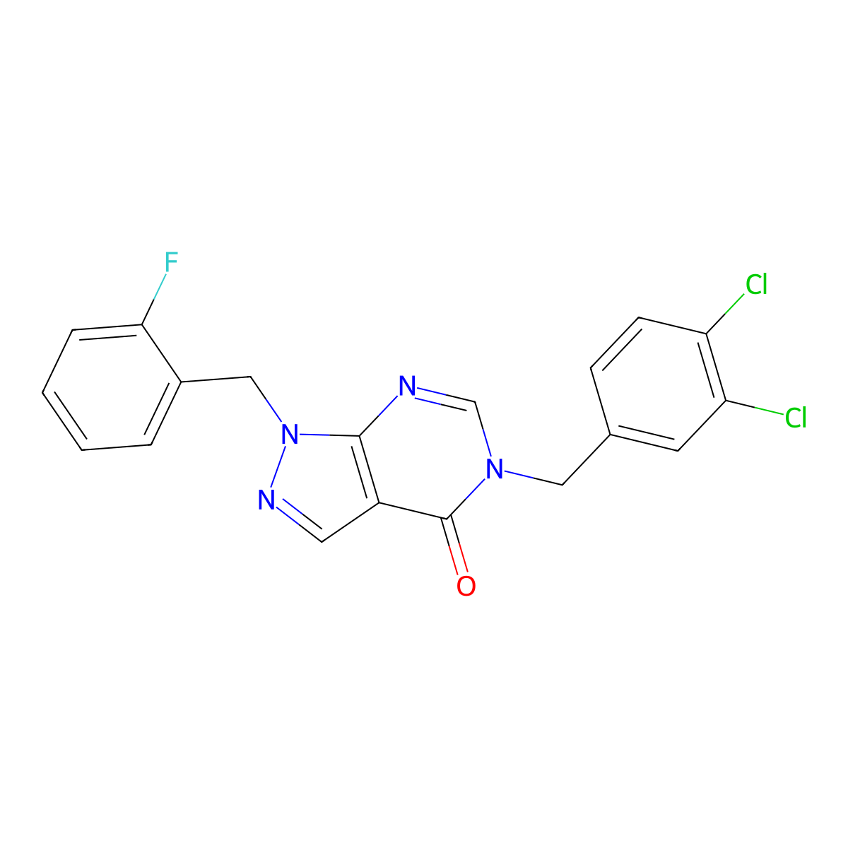 5-(3,4-dichlorobenzyl)-1-(2-fluorobenzyl)-1H-pyrazolo[3,4-d]pyrimidin-4(5H)-one molecular structure, CAS 1203246-62-1