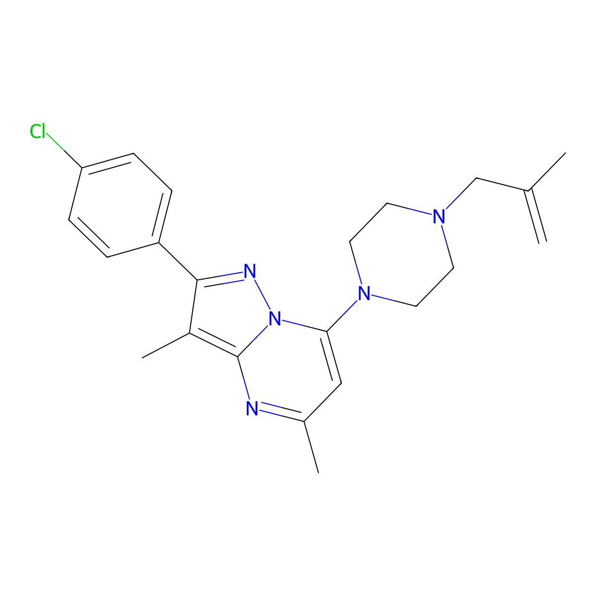 2-(4-Chlorophenyl)-3,5-dimethyl-7-[4-(2-methylprop-2-en-1-yl)piperazin-1-yl]pyrazolo[1,5-a]pyrimidine molecular structure, CAS 1203247-37-3