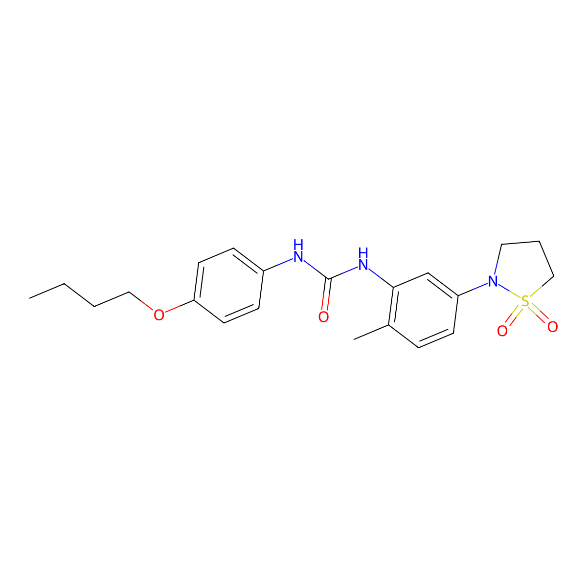 1-(4-Butoxyphenyl)-3-(5-(1,1-dioxidoisothiazolidin-2-yl)-2-methylphenyl)urea molecular structure, CAS 1203249-15-3
