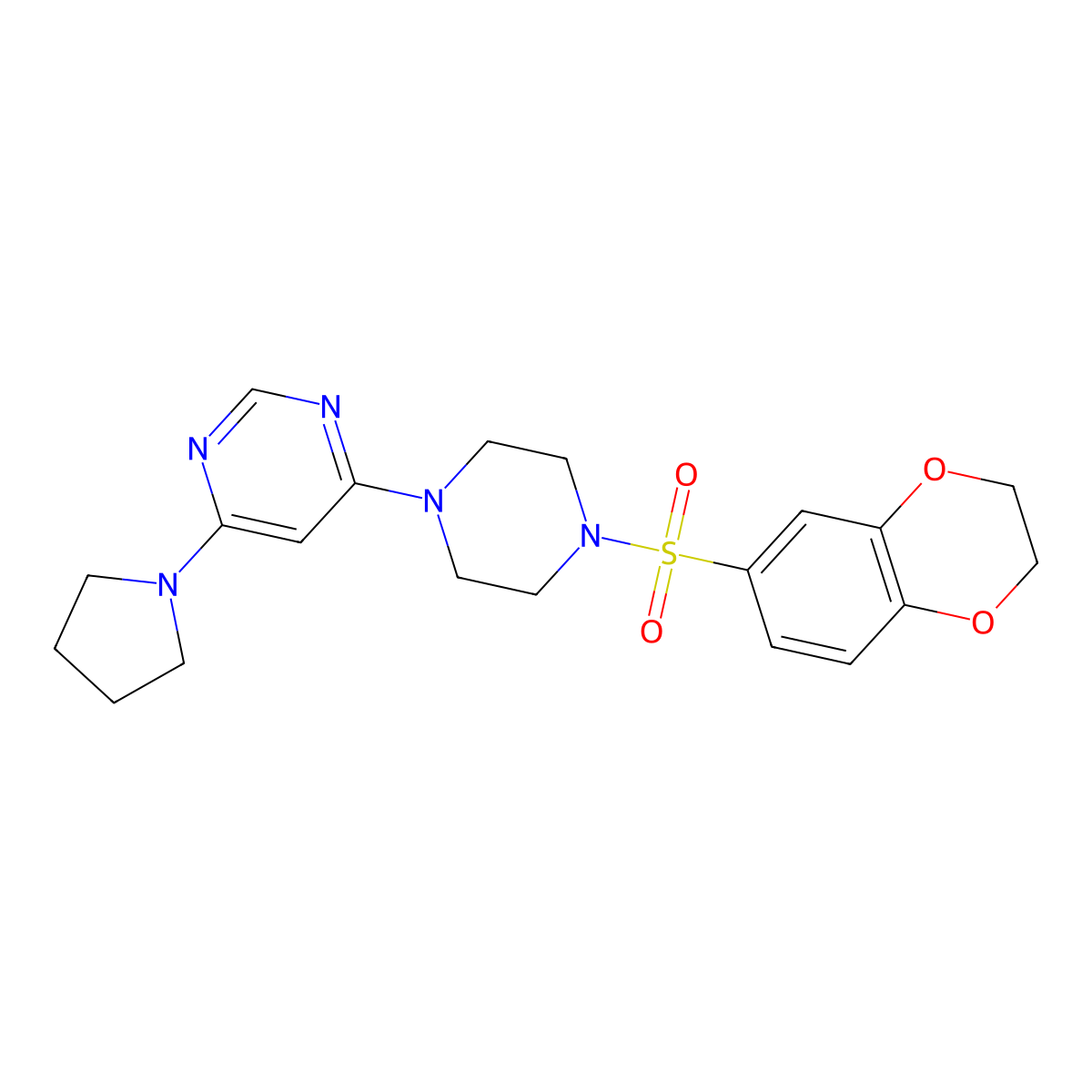4-(4-((2,3-Dihydrobenzo[b][1,4]dioxin-6-yl)sulfonyl)piperazin-1-yl)-6-(pyrrolidin-1-yl)pyrimidine molecular structure, CAS 1203249-40-4