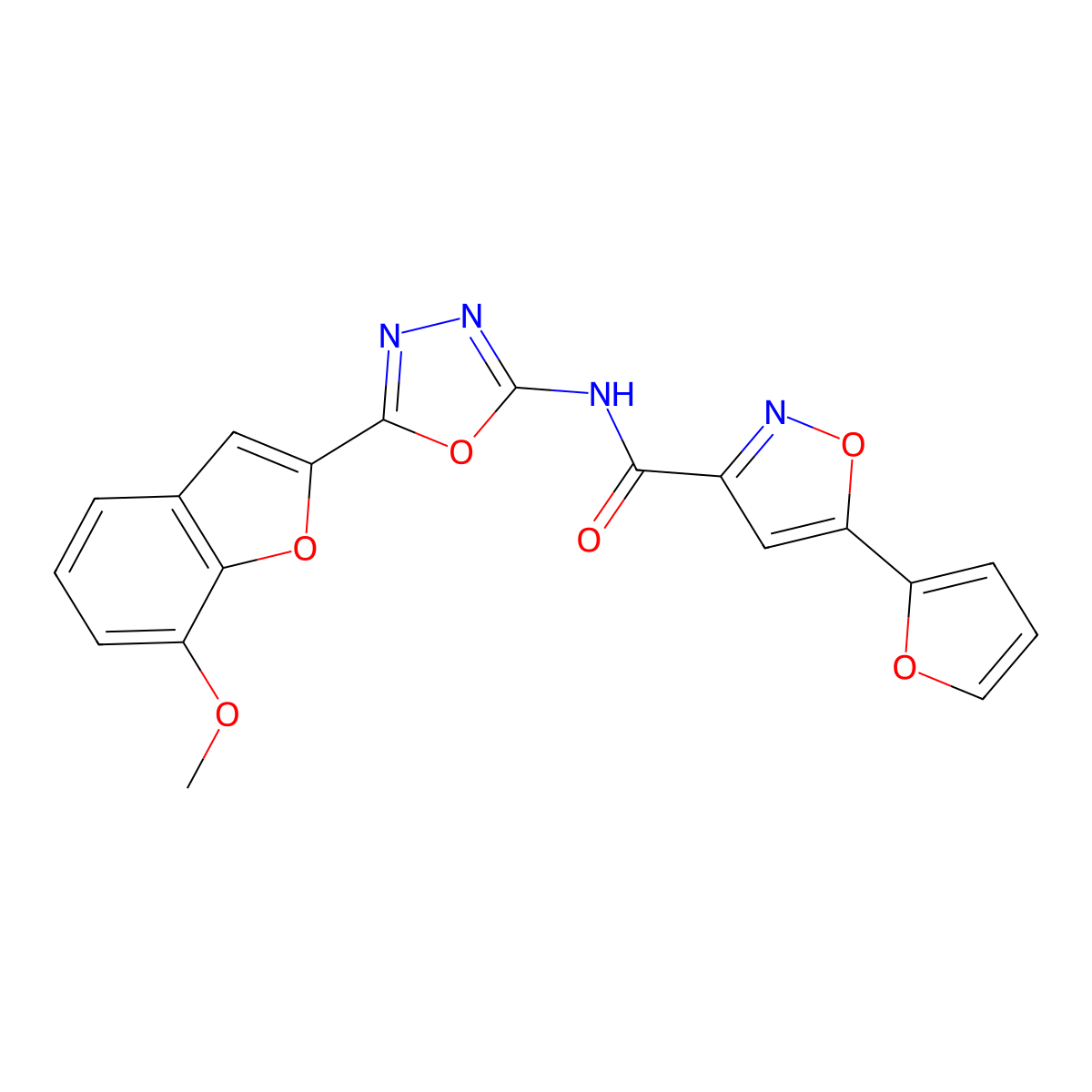5-(furan-2-yl)-N-(5-(7-methoxybenzofuran-2-yl)-1,3,4-oxadiazol-2-yl)isoxazole-3-carboxamide molecular structure, CAS 1203249-85-7