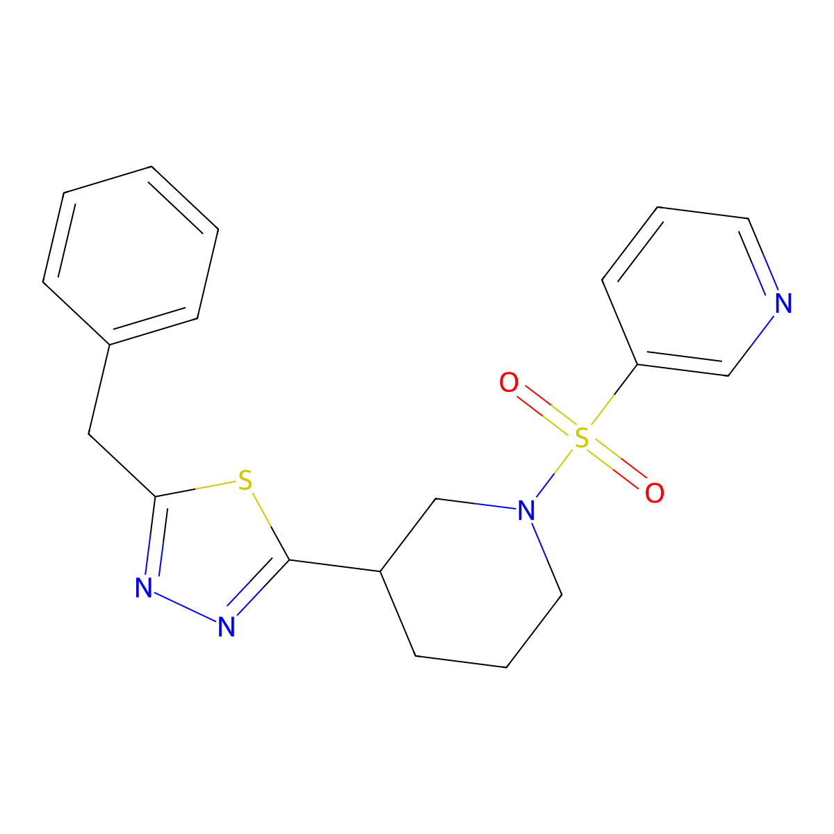 2-Benzyl-5-(1-(pyridin-3-ylsulfonyl)piperidin-3-yl)-1,3,4-thiadiazole molecular structure, CAS 1203250-39-8